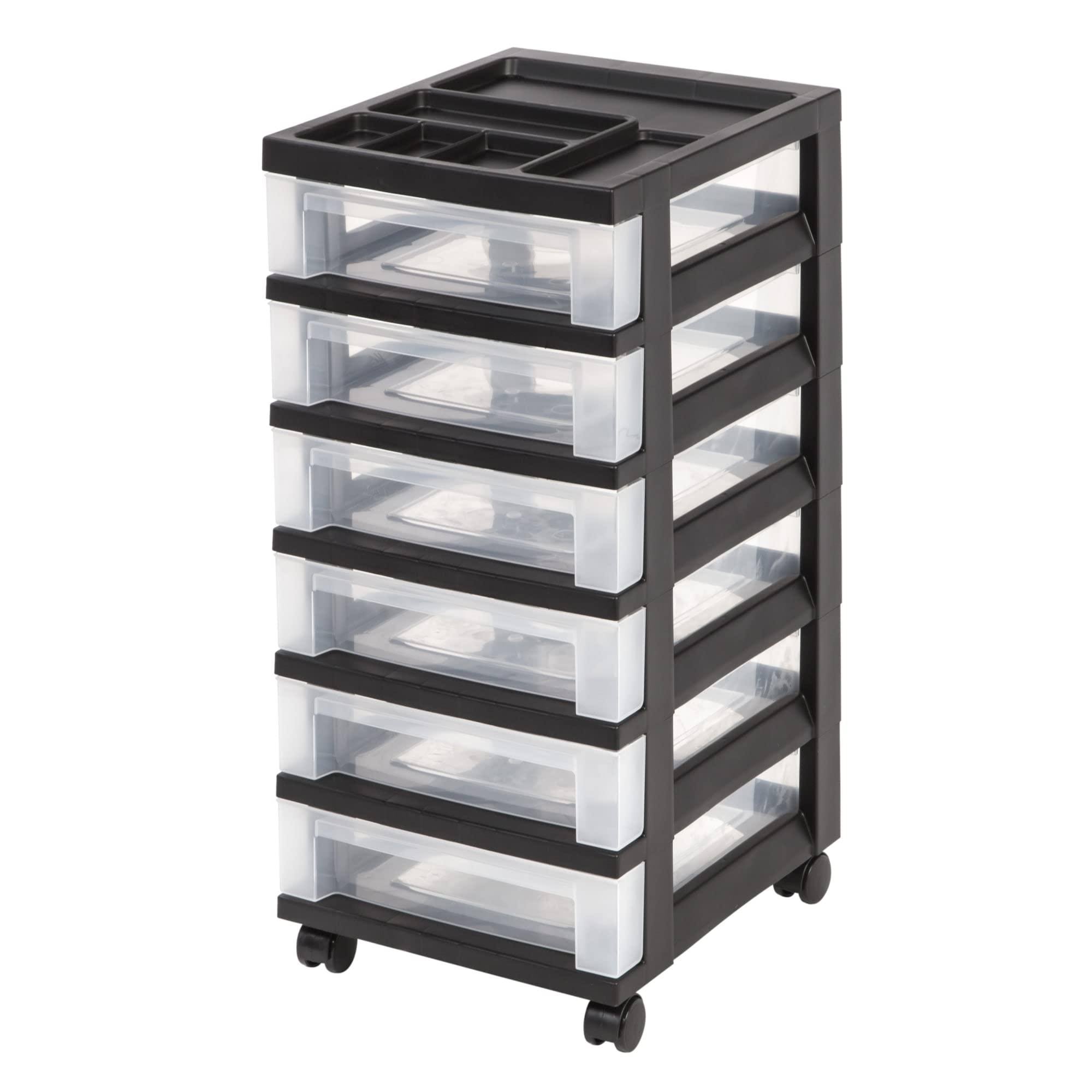 Office Depot Medium Plastic Storage Cart, 6 Drawers, Black