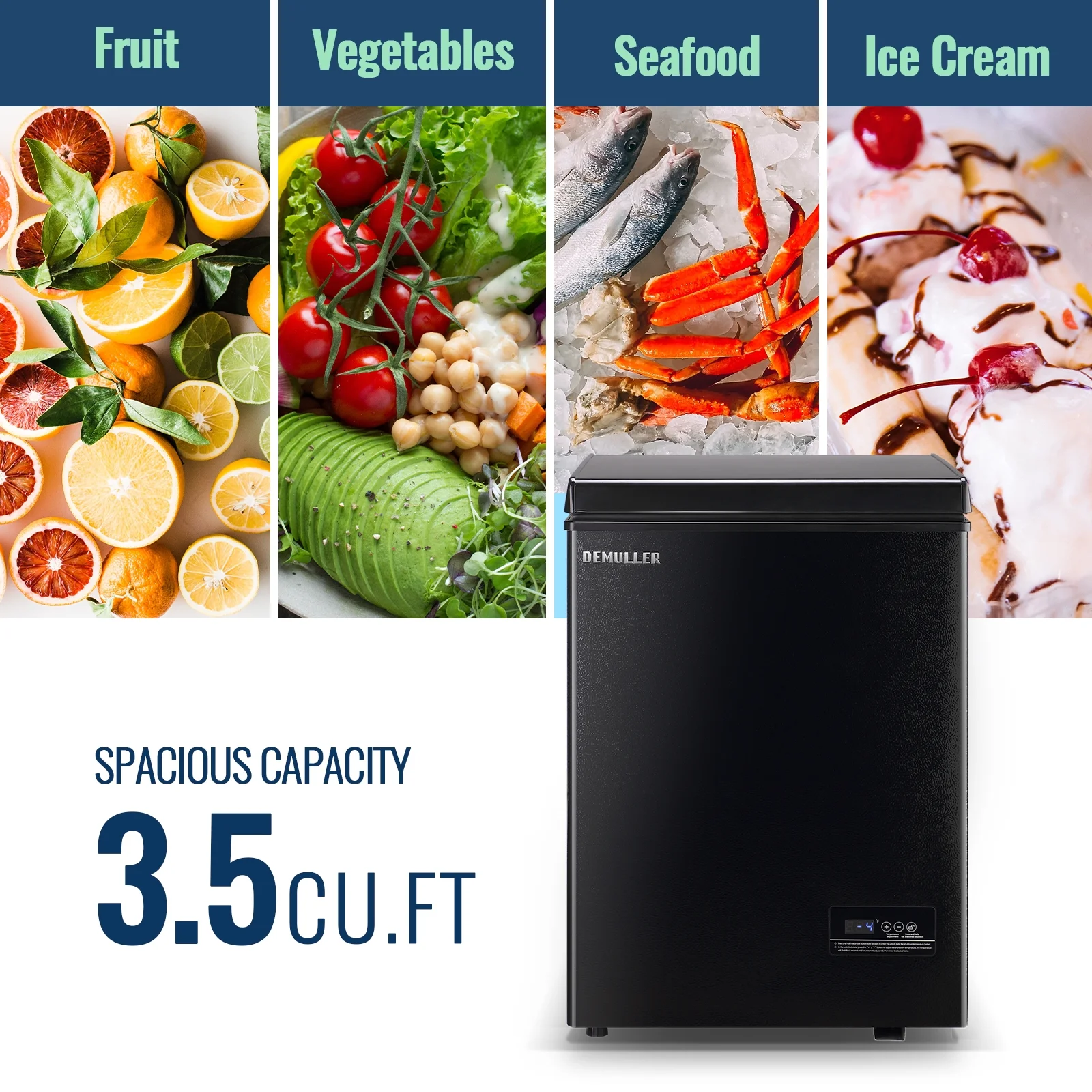 Deep Chest Freezer Freezers with Two Storage Baskets Ultra-Low Temperature Black 79-B-1(BLACK) - Image 6