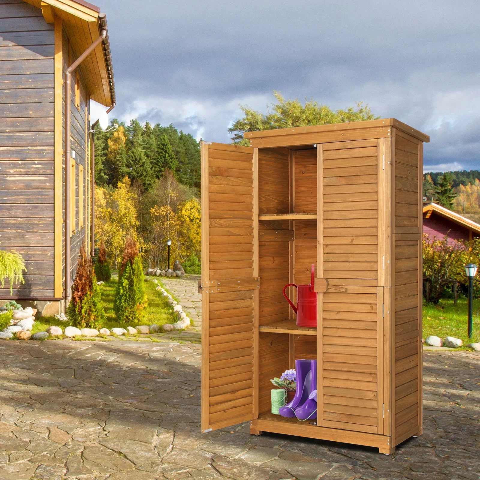 Winado 63'' Garden Shed Tool Storage Cabinet Outdoor Shed w/ Asphalt Roof for Patio Backyard