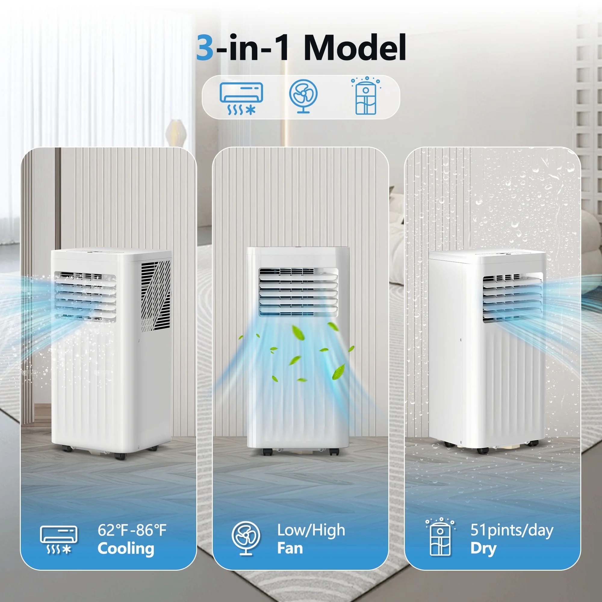 Portable Air Conditioner 8000 BTU Ashrae, Covers up to 350 Sq. Ft.,3-in-1 with Dehumidifier/Fan/Sleep Modes, Remote Control, 24-Hour Timer(8000) - Image 2