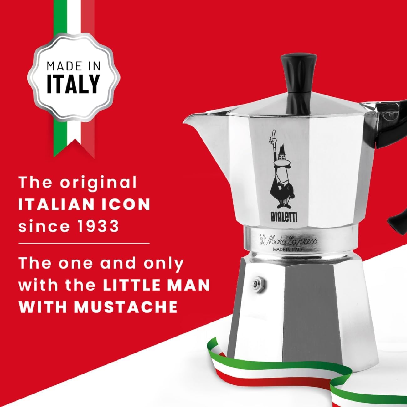 Bialetti - Moka Espresso : Cafetière italienne iconique, pour un authentique café italien, 6 tasses (180 ml), aluminium, argent