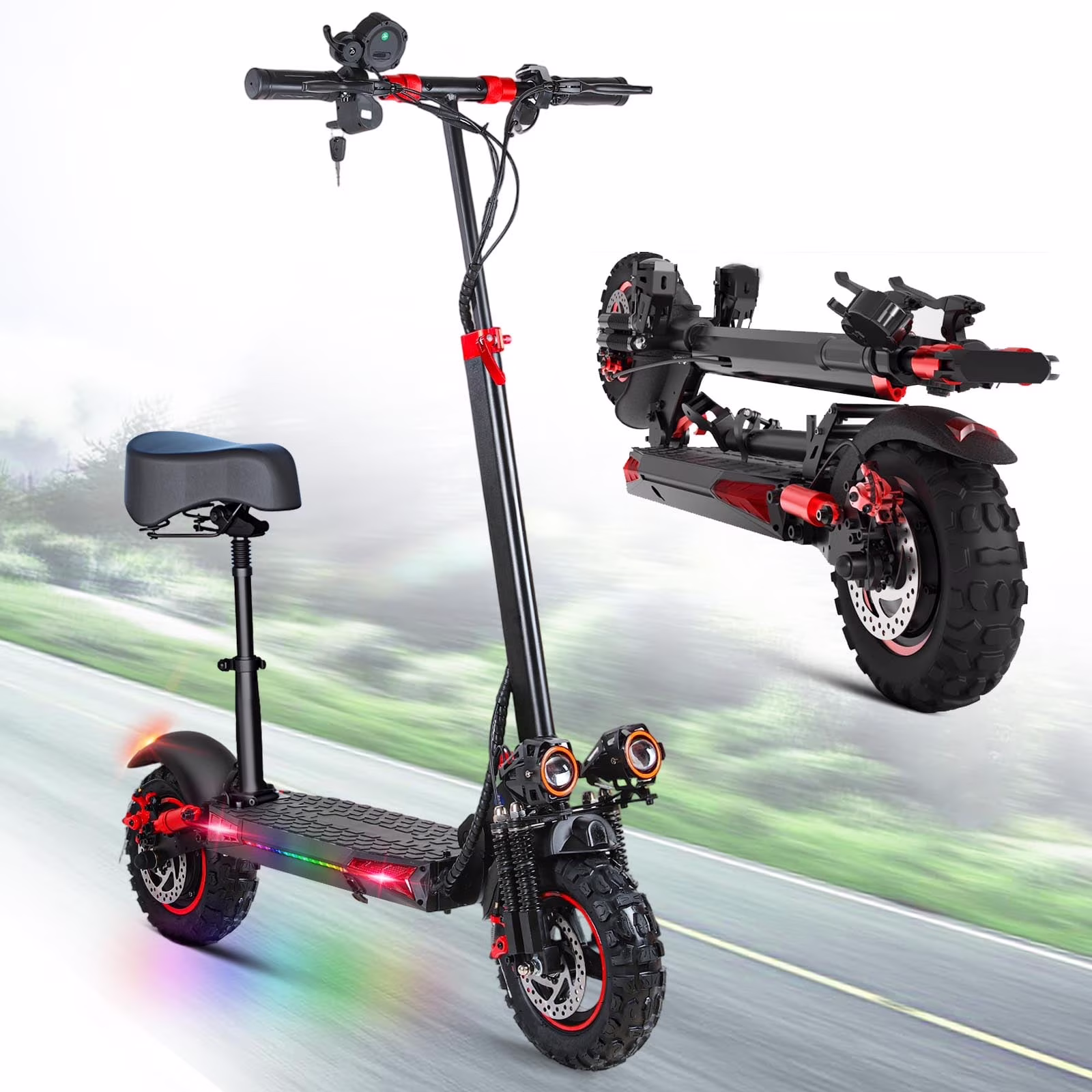 11'' Offroad Electric Scooter for Adult with Seat��1200W Motor up to 34MPH,30-34Miles Long Range Fast Electricscooter��48V 21Ah Foldable Escooter