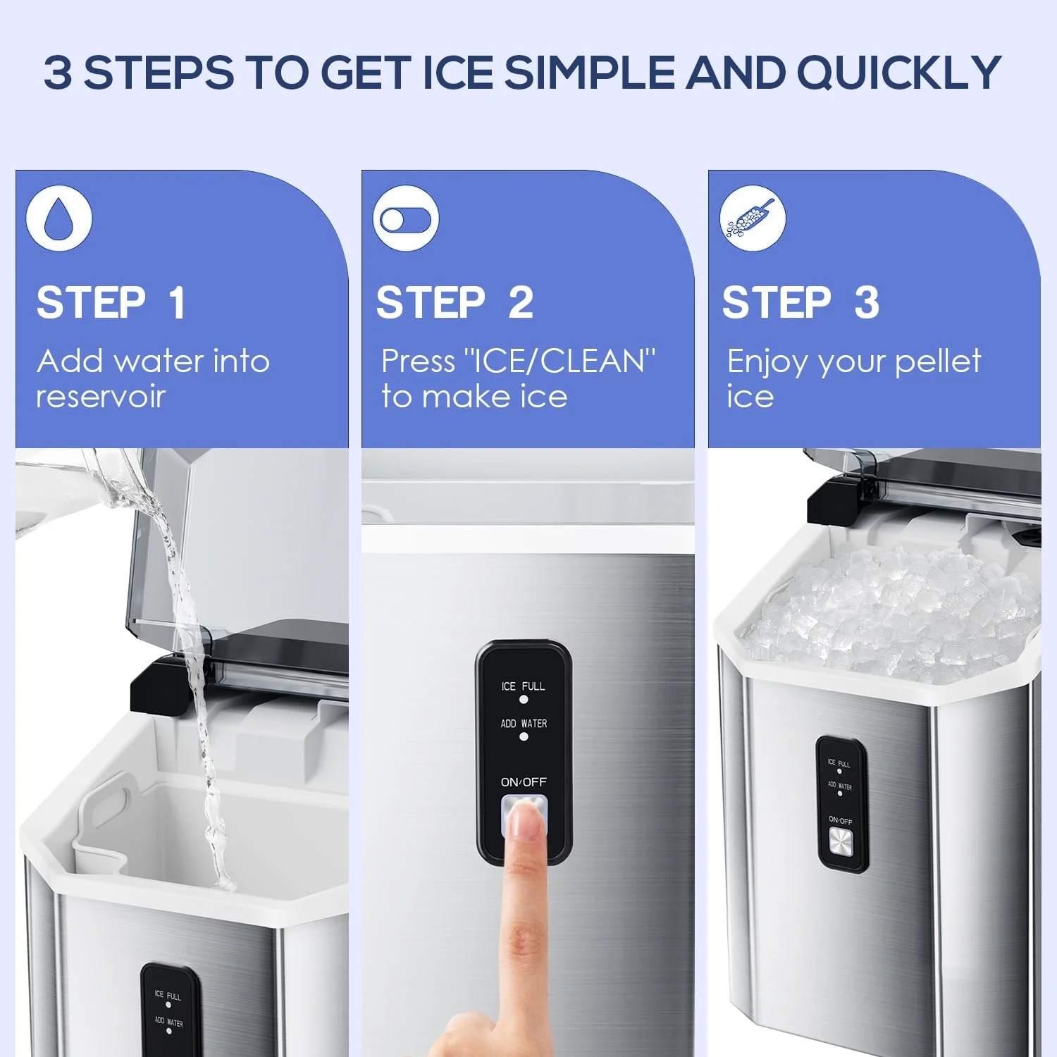 SS Nugget Countertop Ice Maker with Soft Chewable Ice, 35Lbs/24H, Self-Cleaning, Ice Scoop, Stainless Steel Silver, for Kitchen/Office/Party(Silver1) - Image 4