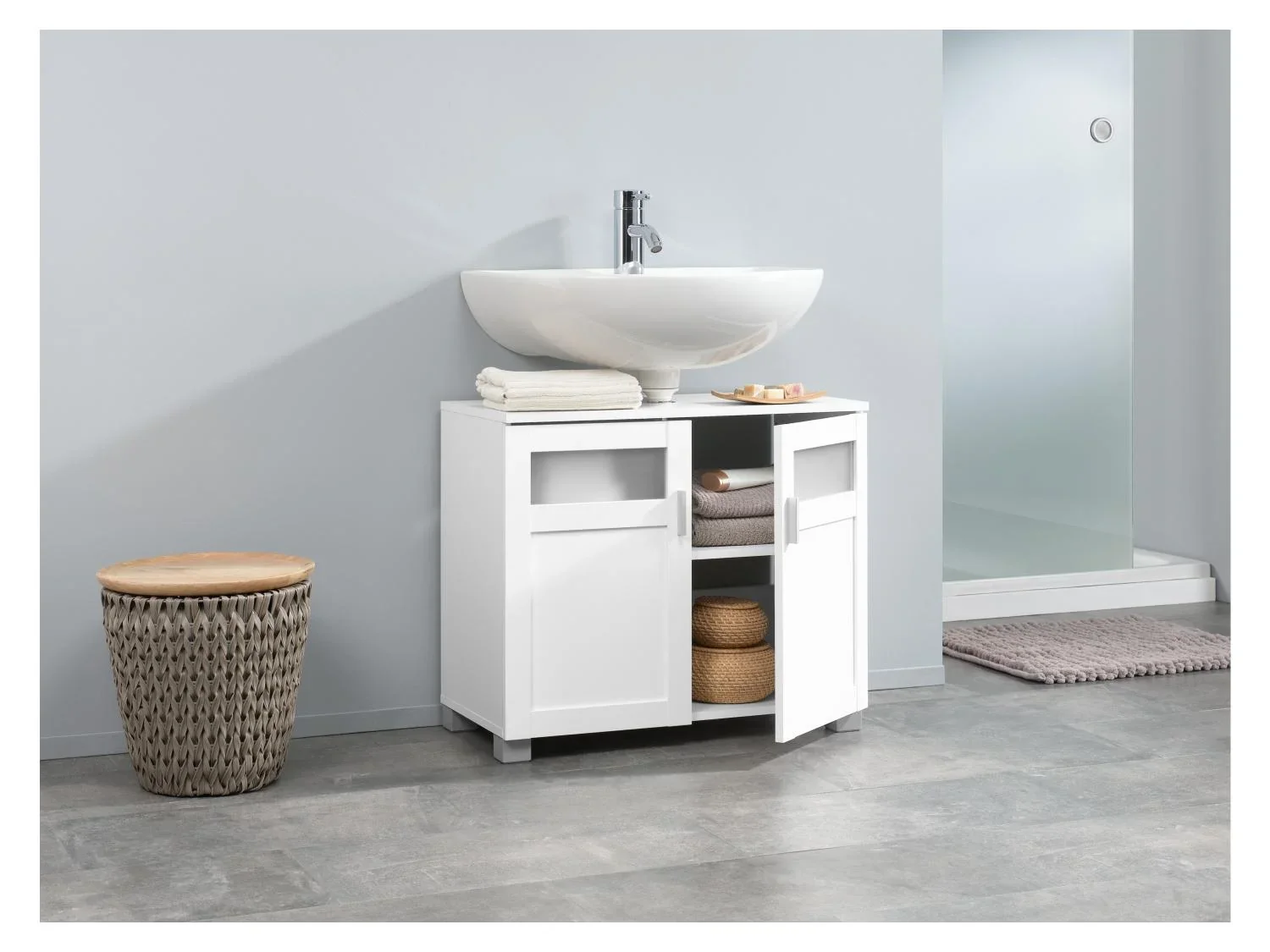 LIVARNO home Colonne de salle de bains + Meuble sous-vasque Basel, 68,5 x 58,7 x 34,5 cm