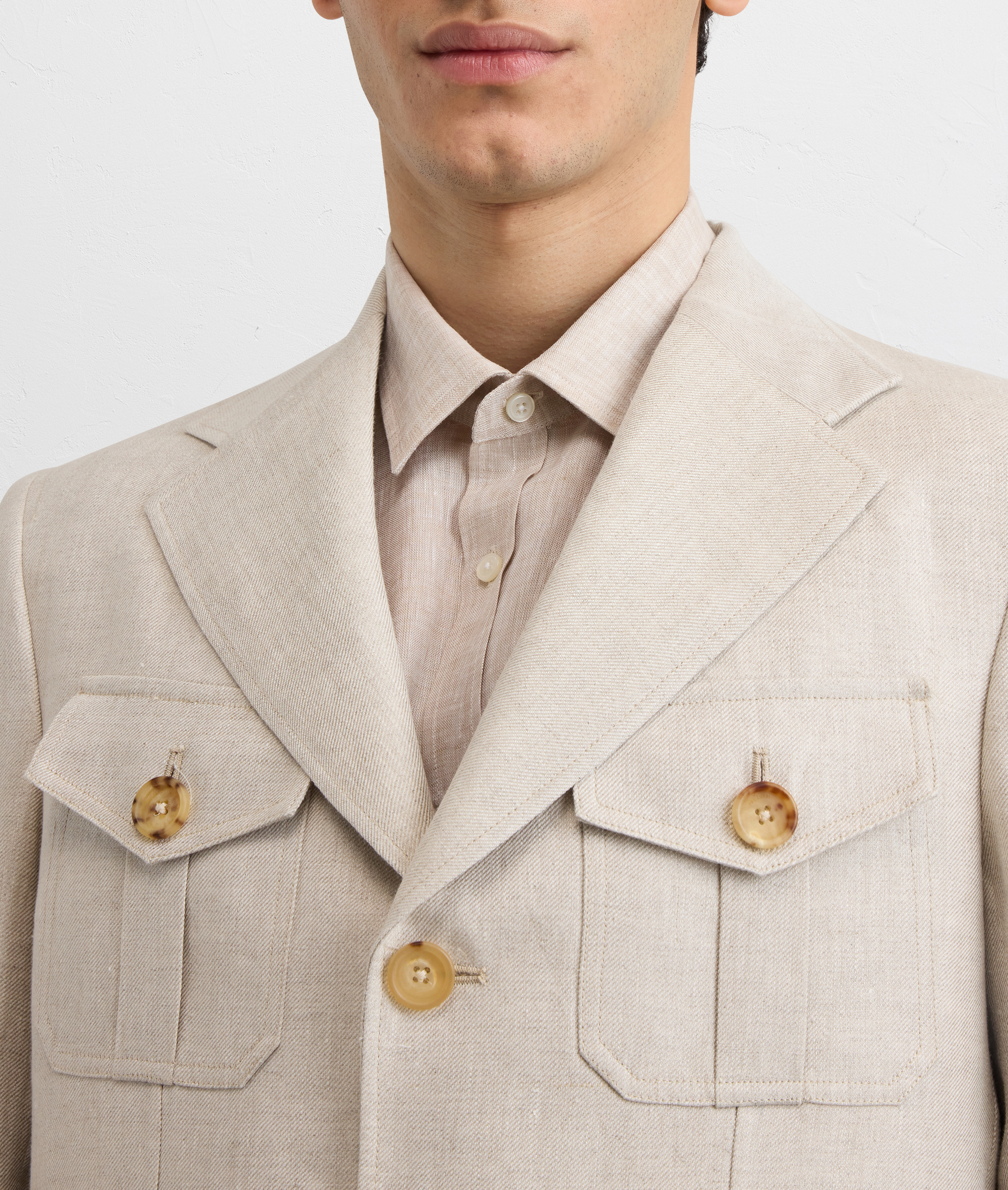NATURAL COLORED LINEN BRERA LINE UNLINED HUNTING JACKET