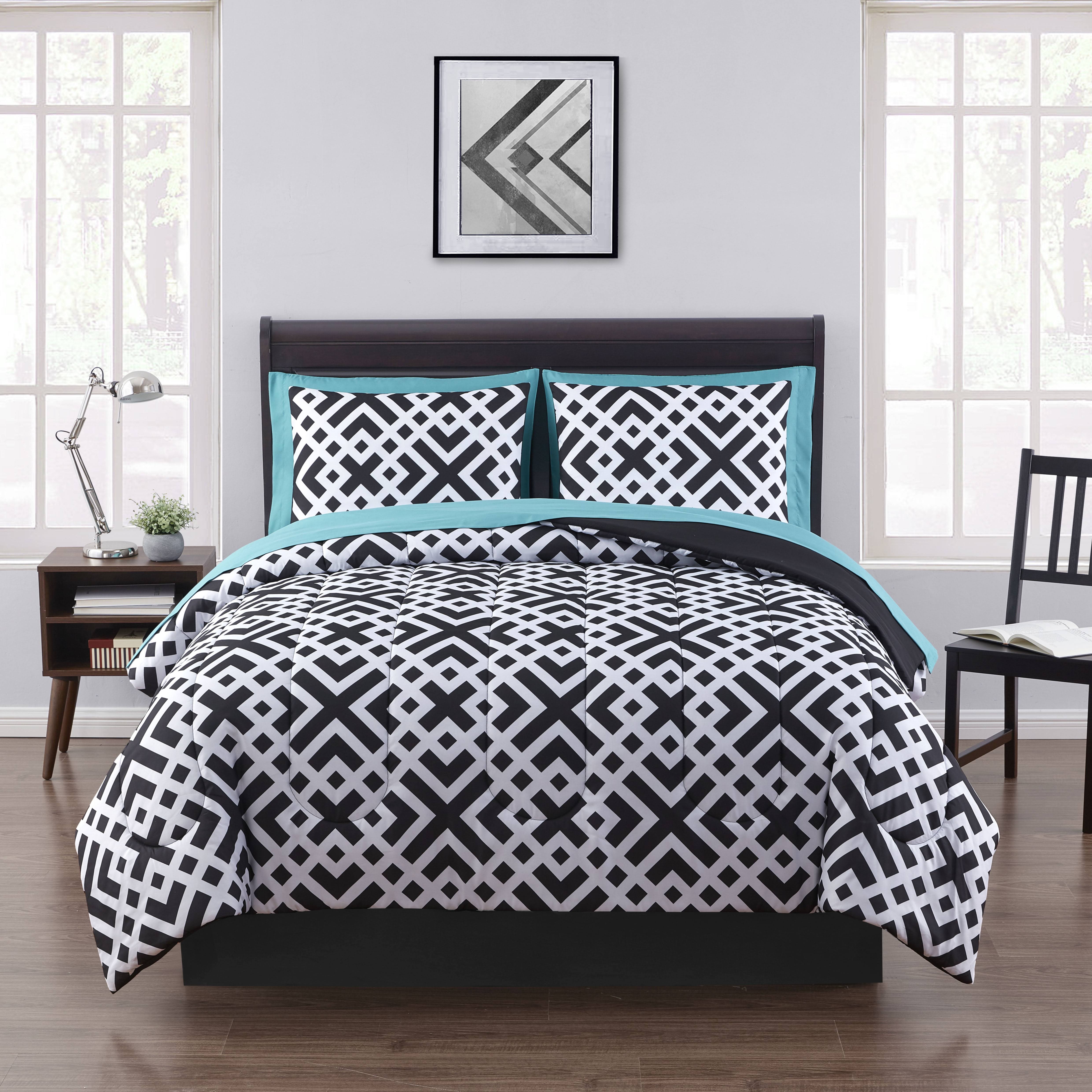 Mainstays Interlocking Geo Bed in A Bag Bedding Set, Size: Twin, Black