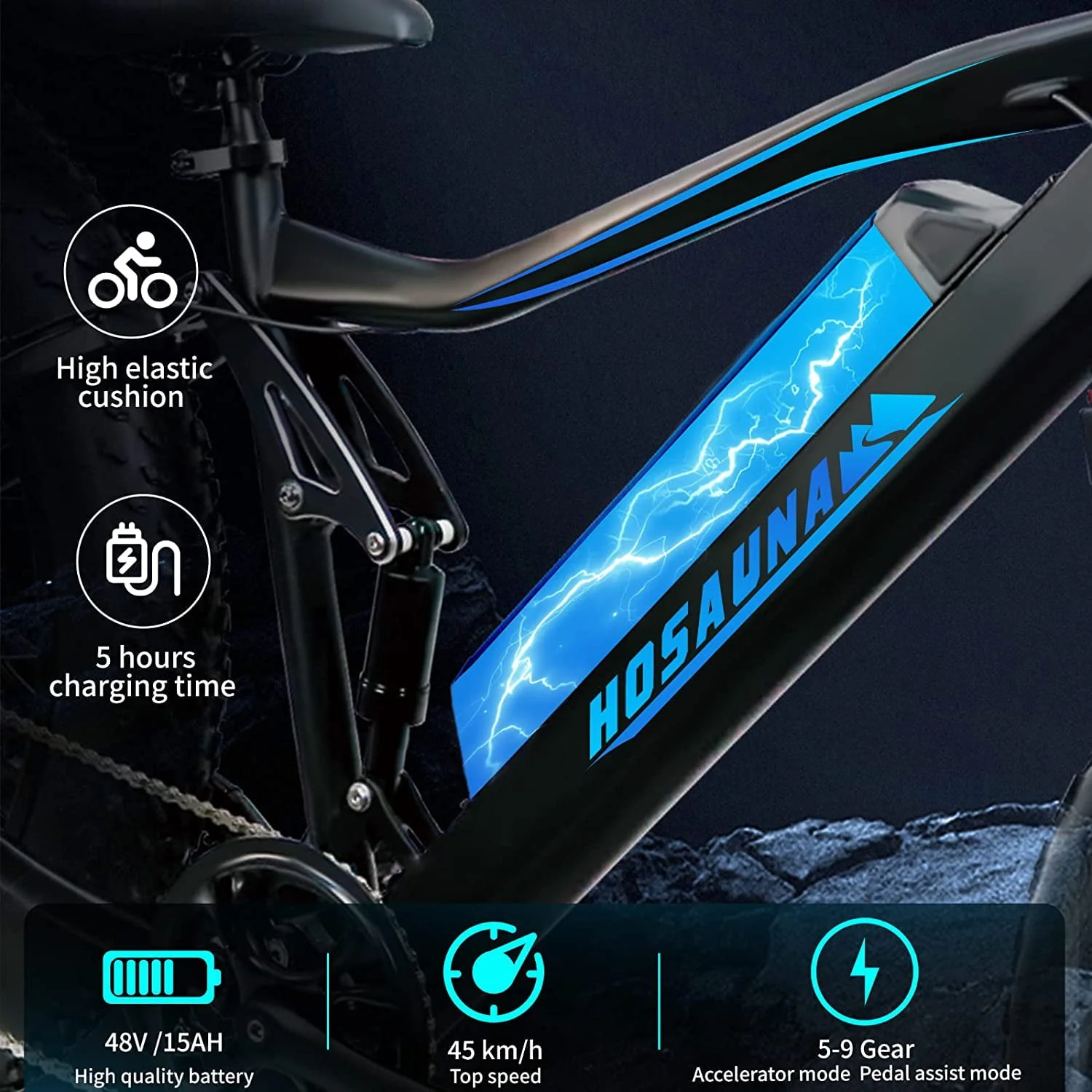 Electric Bike Electric Mountain Bike 500W Ebike26'' Fat Tire Ebike, 28+MPH Adults Ebike with Removable 48V 15ah Battery, Shimano 6 - Speed Black