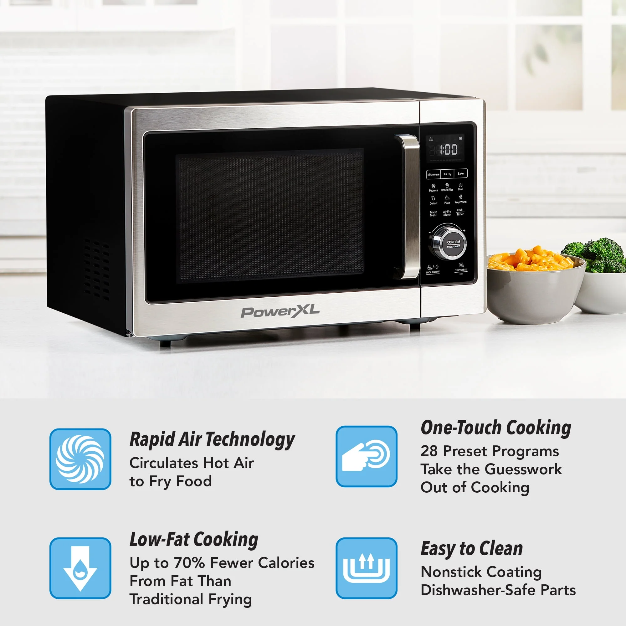 Powerxl Microwave Air Fryer Plus, Stainless Steel / Black, 1cu. Ft