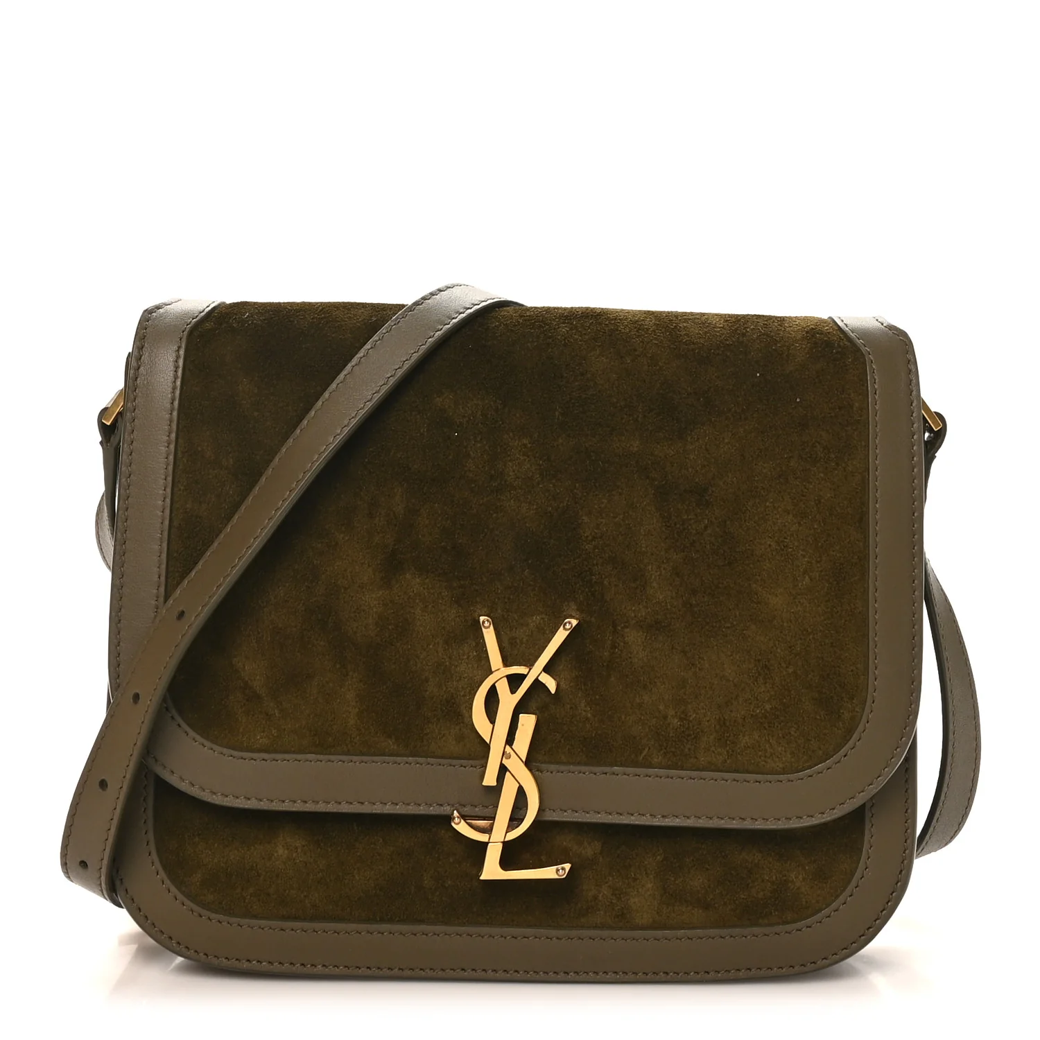 Suede Smooth Calfskin Monogram Medium Solferino Soft Satchel Olive