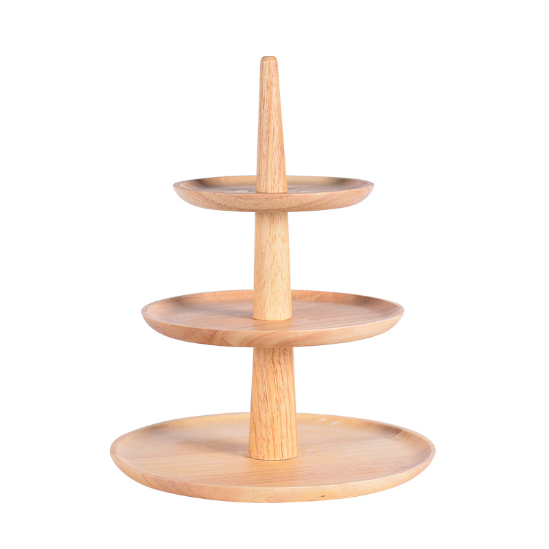 Solid Wood Three-Layer Plate for Hotel Buffet Multi-Level Fruit Snack Pastry Rack Storage Trays