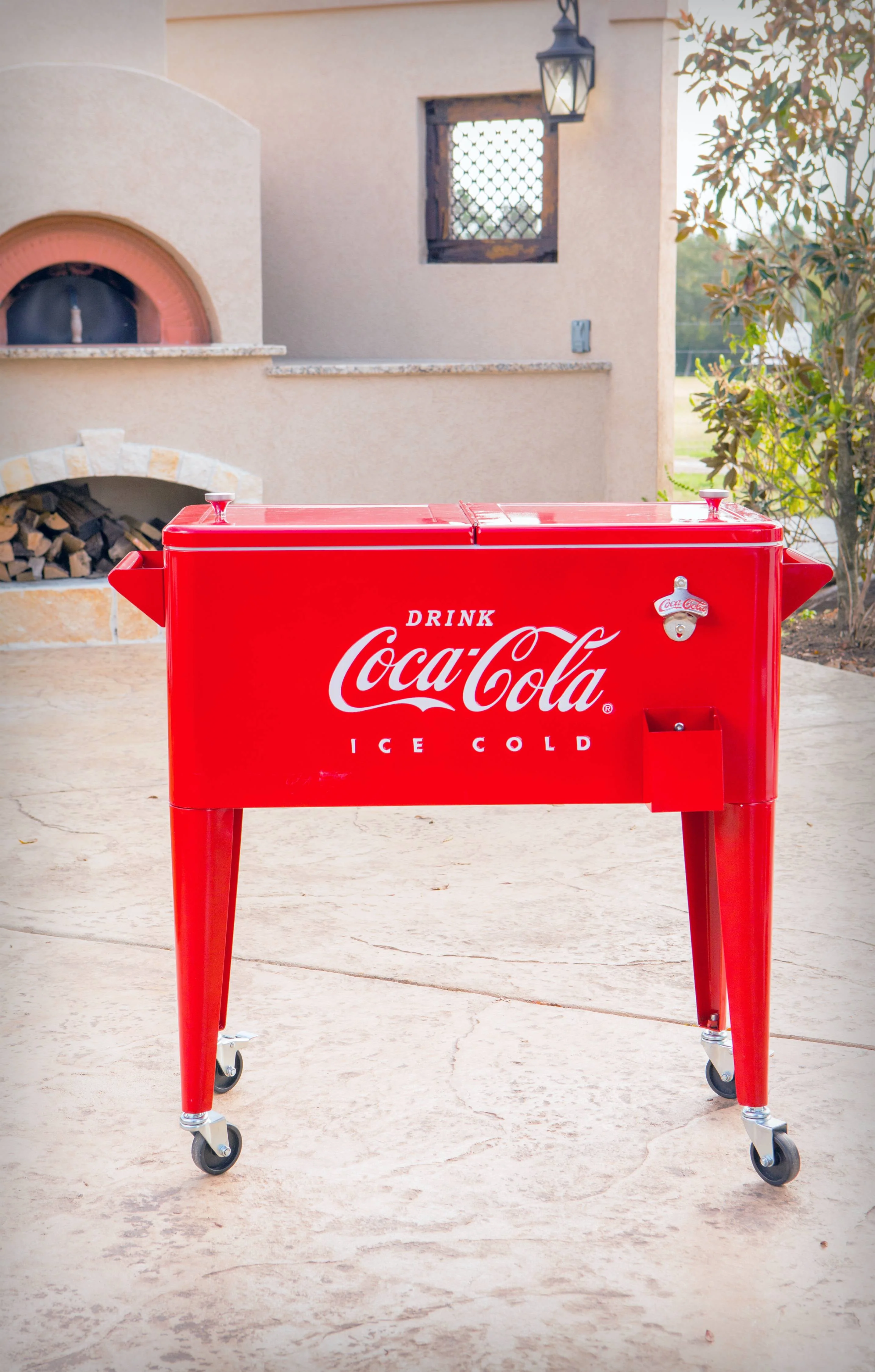 Leigh Country CP 98121 Coca - Cola Metal 80 Qt. Outdoor Patio Cooler - Red