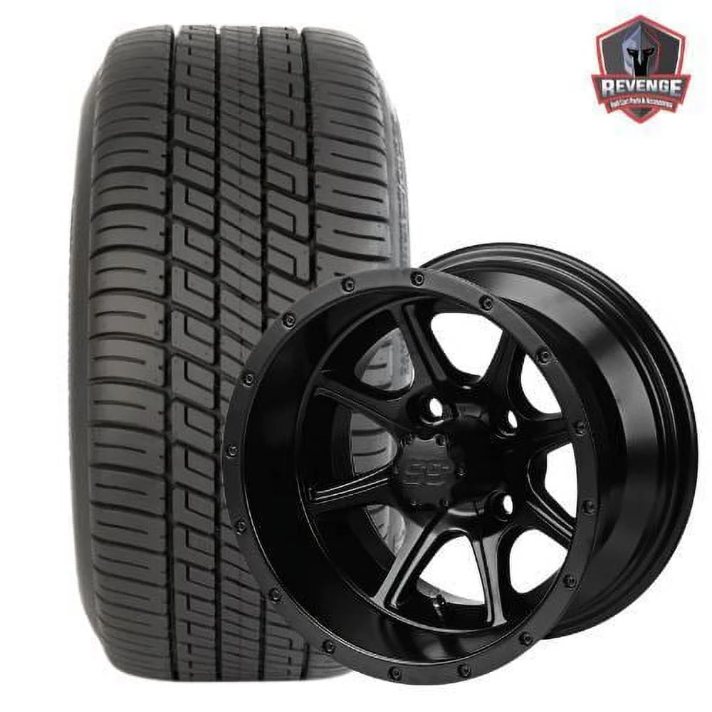 12" Matte Black Golf Cart Wheels and Tires Combo (205/30 12) Set of 4