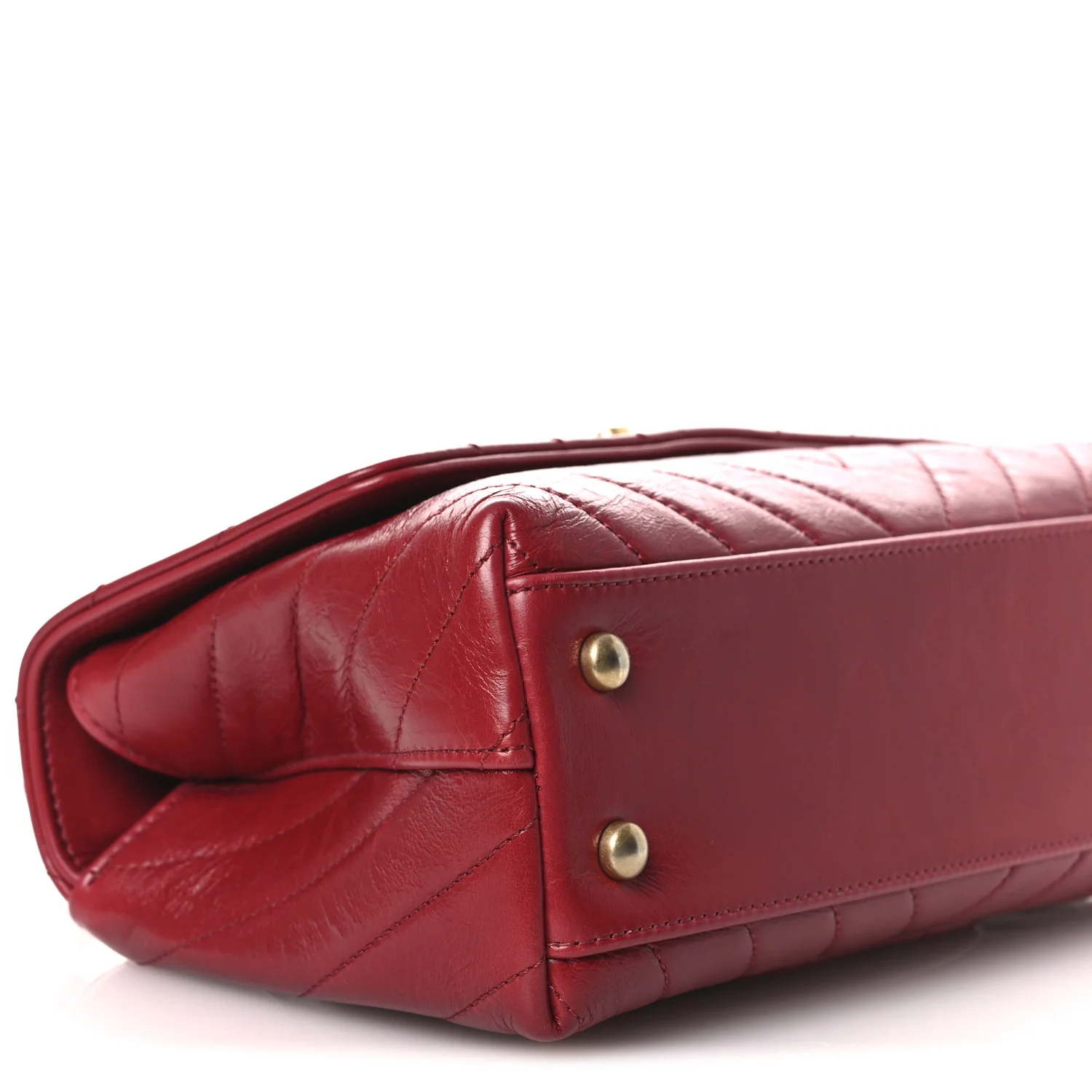 Aged Calfskin Chevron Quilted Mini Coco Handle Flap Red
