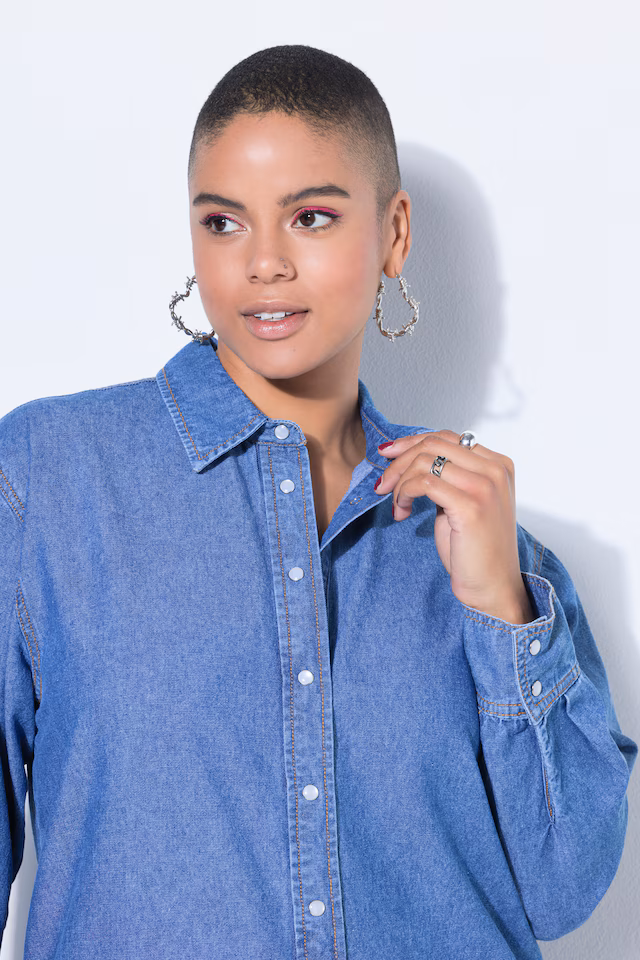 Flounce Hem Long Sleeve Denim Dress