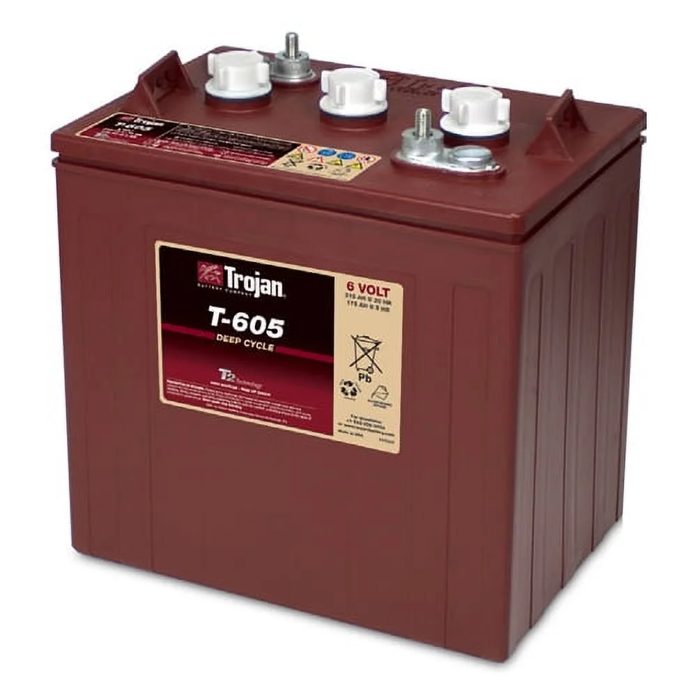 Trojan T - 605 Deep Cycle Flooded Lead Acid 6 V Automotive Battery Group Size GC2, 210 CCA
