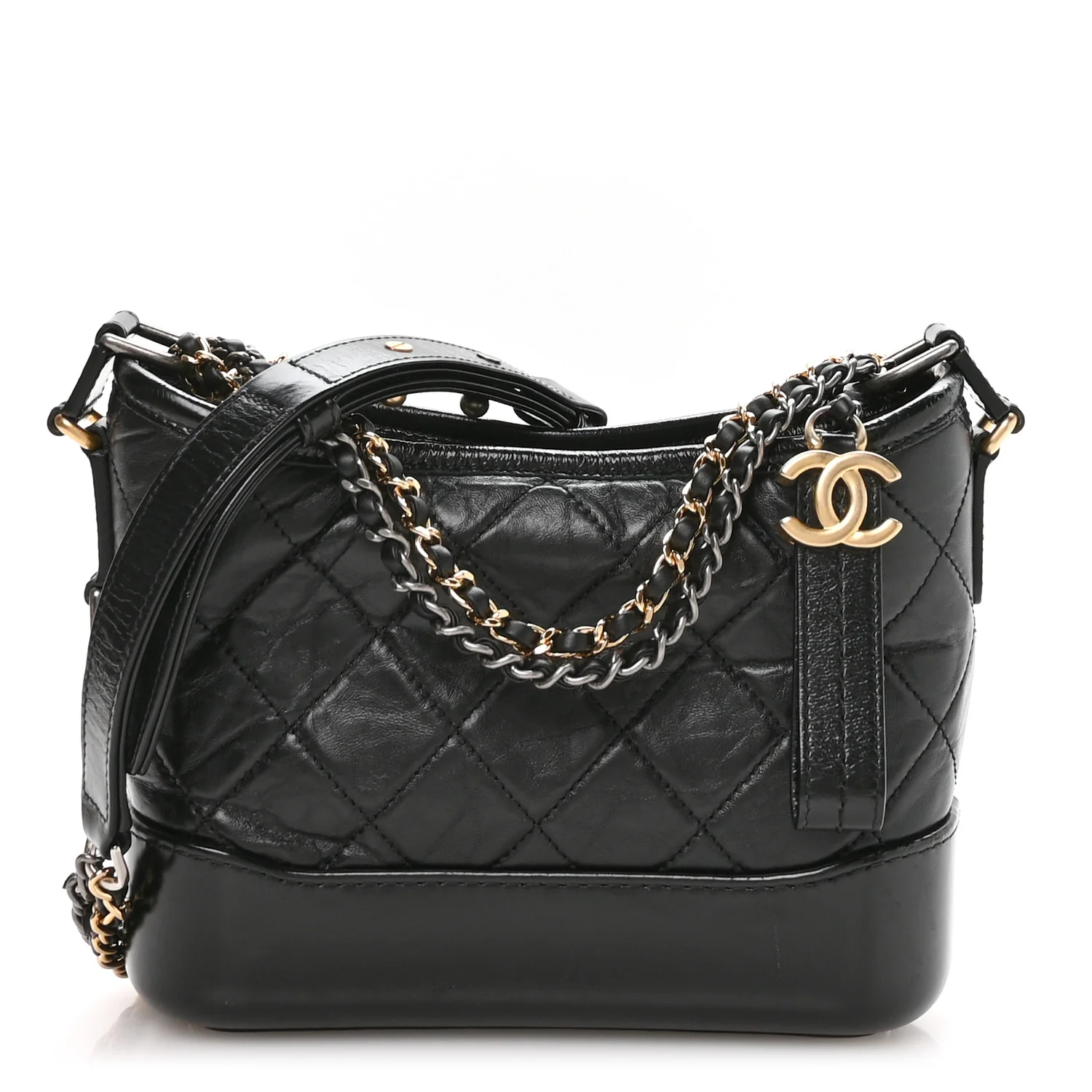 Aged Calfskin Quilted Small Gabrielle Logo Hobo Black