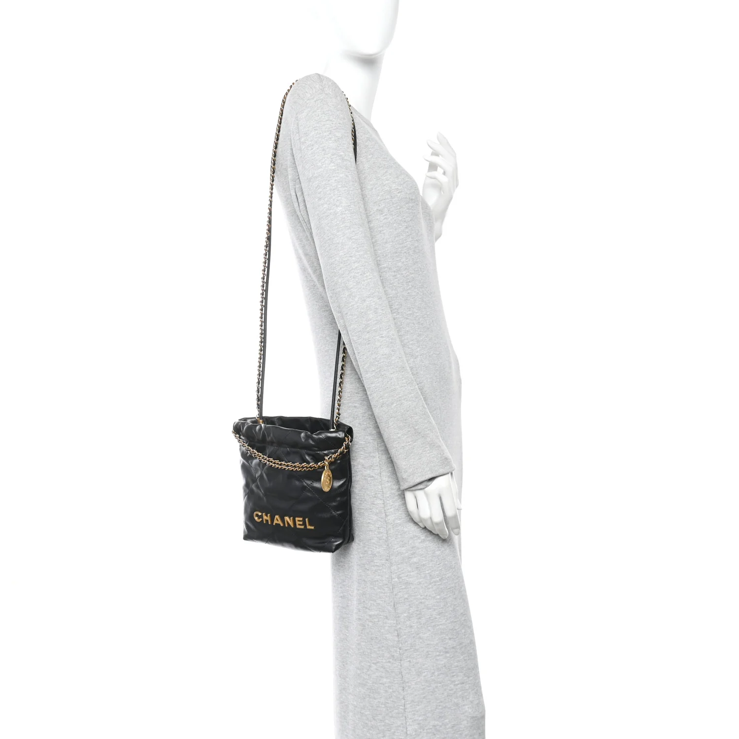 Shiny Calfskin Quilted Mini Chanel 22 Black