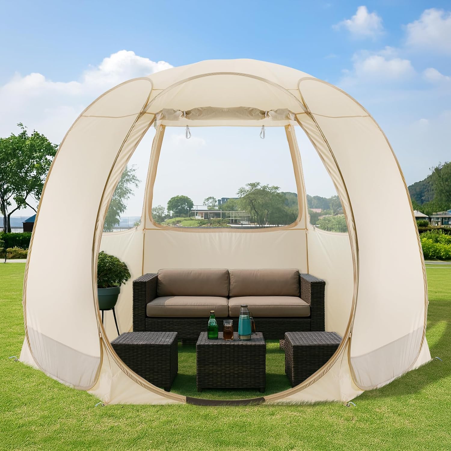 Gazebo moustiquaire pouvant accueillir 6, 10 ou 15 personnes. Tente de style igloo avec moustiquaire latérale. Idéal