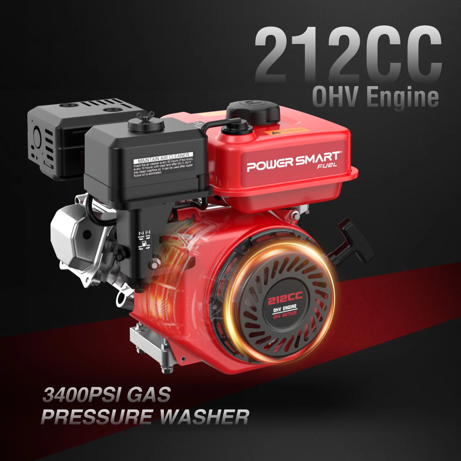 Powersmart 3400PSI Gas Pressure Washer, 212cc Engine 2.5GPM 5 Quick - Adjustable Nozzles for Gardens