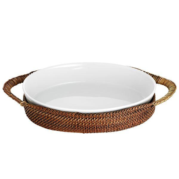Kurv oval 31x23 cm lys/mørk brun