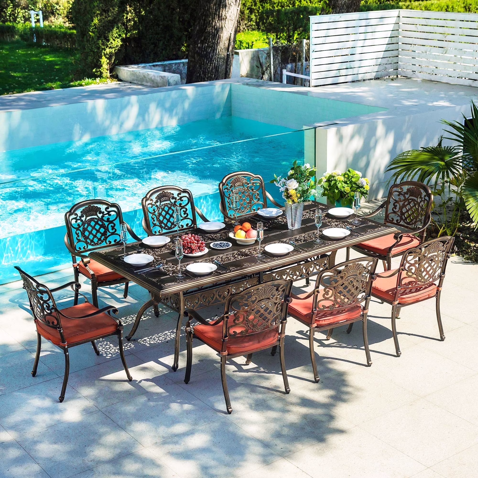 7-Piece Patio Furniture Dining Set, All-Weather Cast Aluminum Outdoor Table and Chairs for 6, Includes 4 Dining Chair 2 Swivel Chairs 60���� Rectangular Table, Beige(6/Beige/Fixed+Swivel) - Image 5