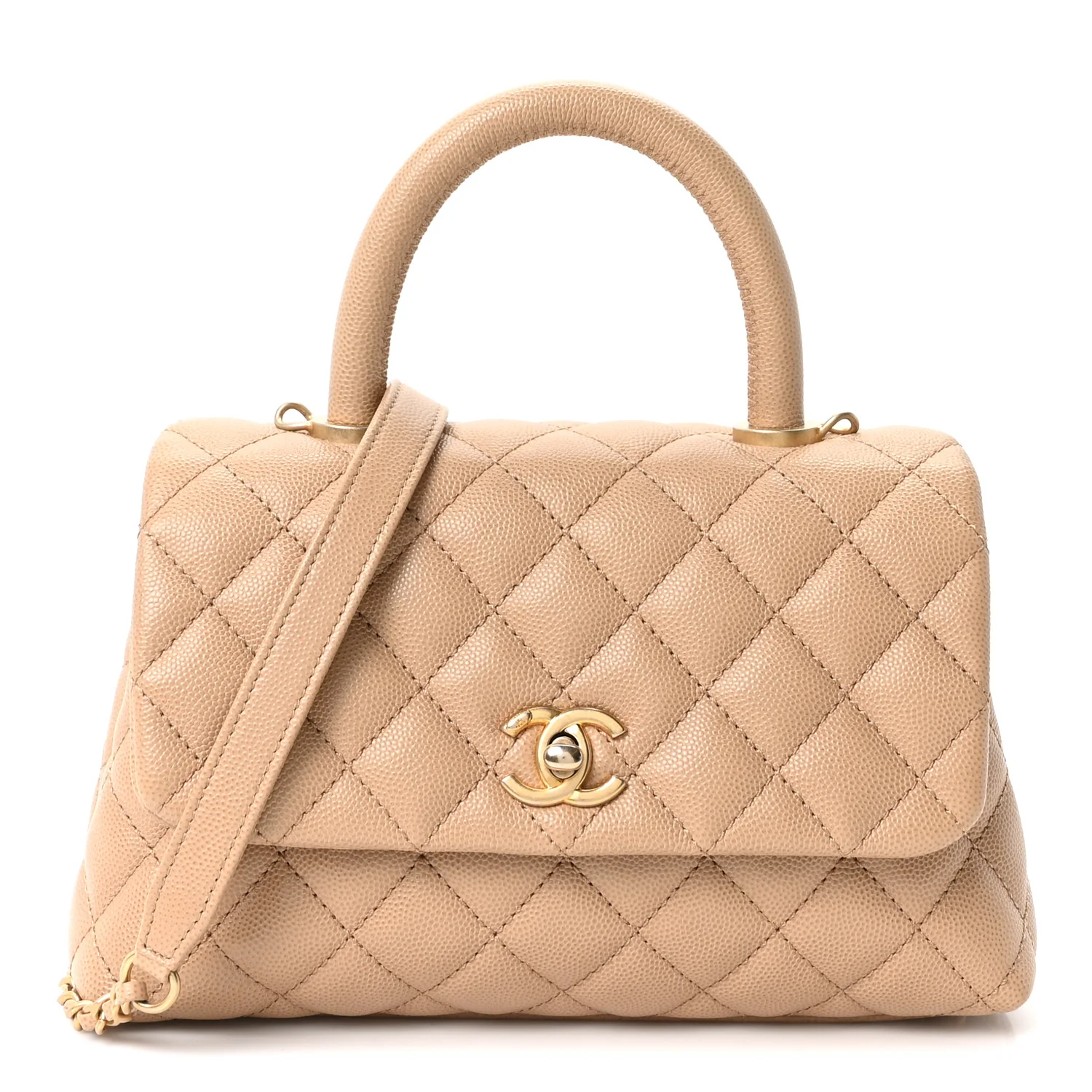 Caviar Quilted Mini Coco Handle Flap Beige
