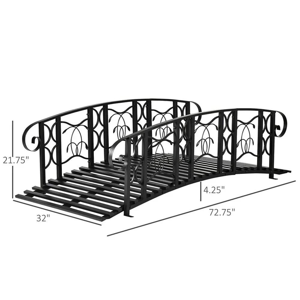 GVN Bridge, Garden Bridge,Metal Arch Backyard Garden Bridge with 660 lbs. Weight Capacity, Safety Siderails, Black