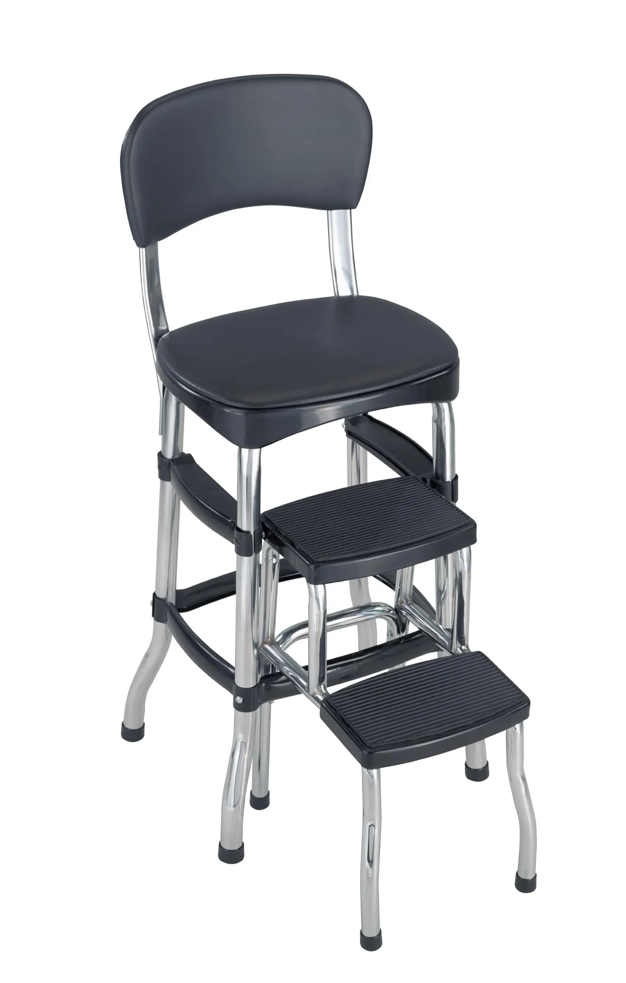 COSCO Stylaire Retro Chair + Step Stool with Sliding Steps, Black