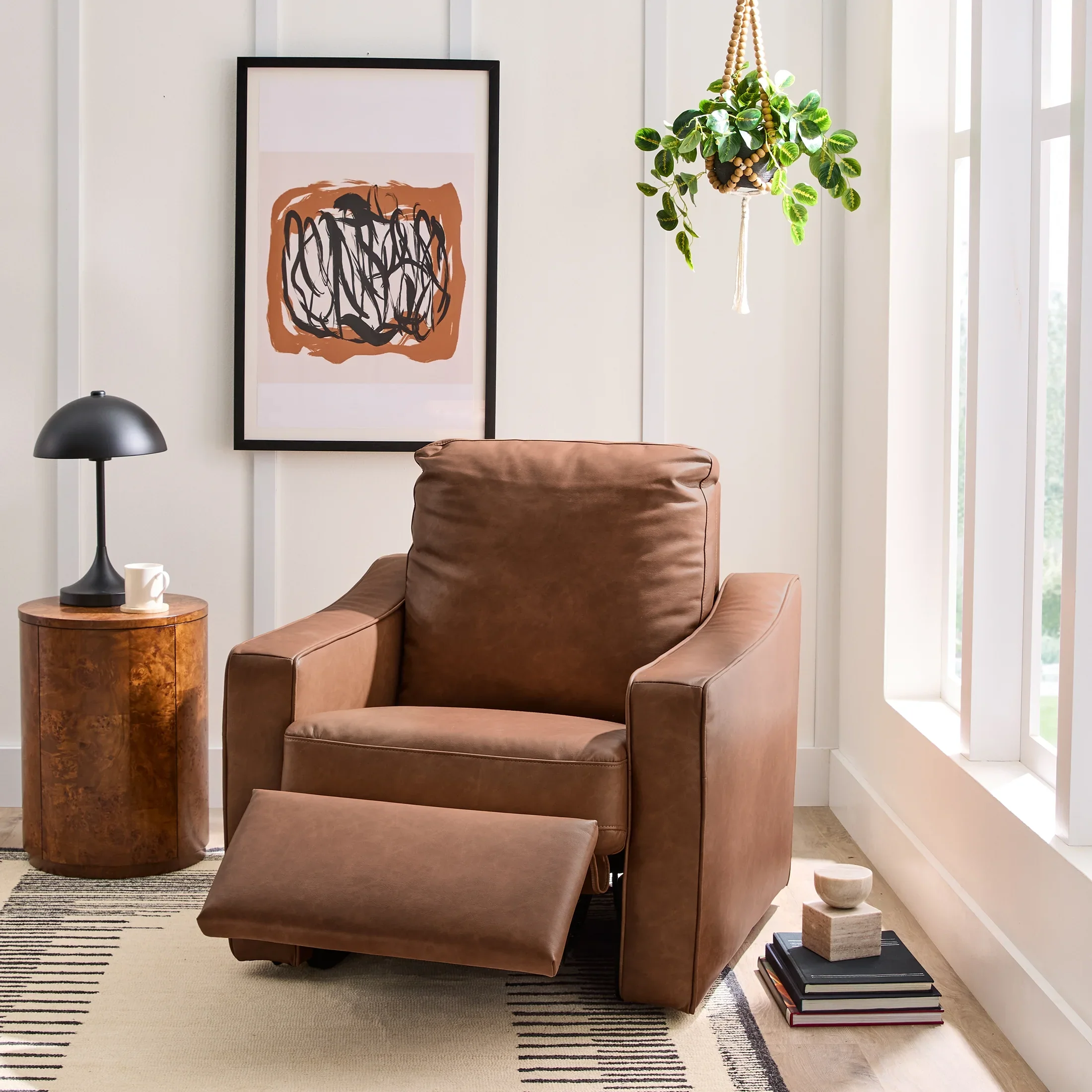 Better Homes & Gardens Allen Push-Button Power Recliner Chair, Cocoa Faux Leather