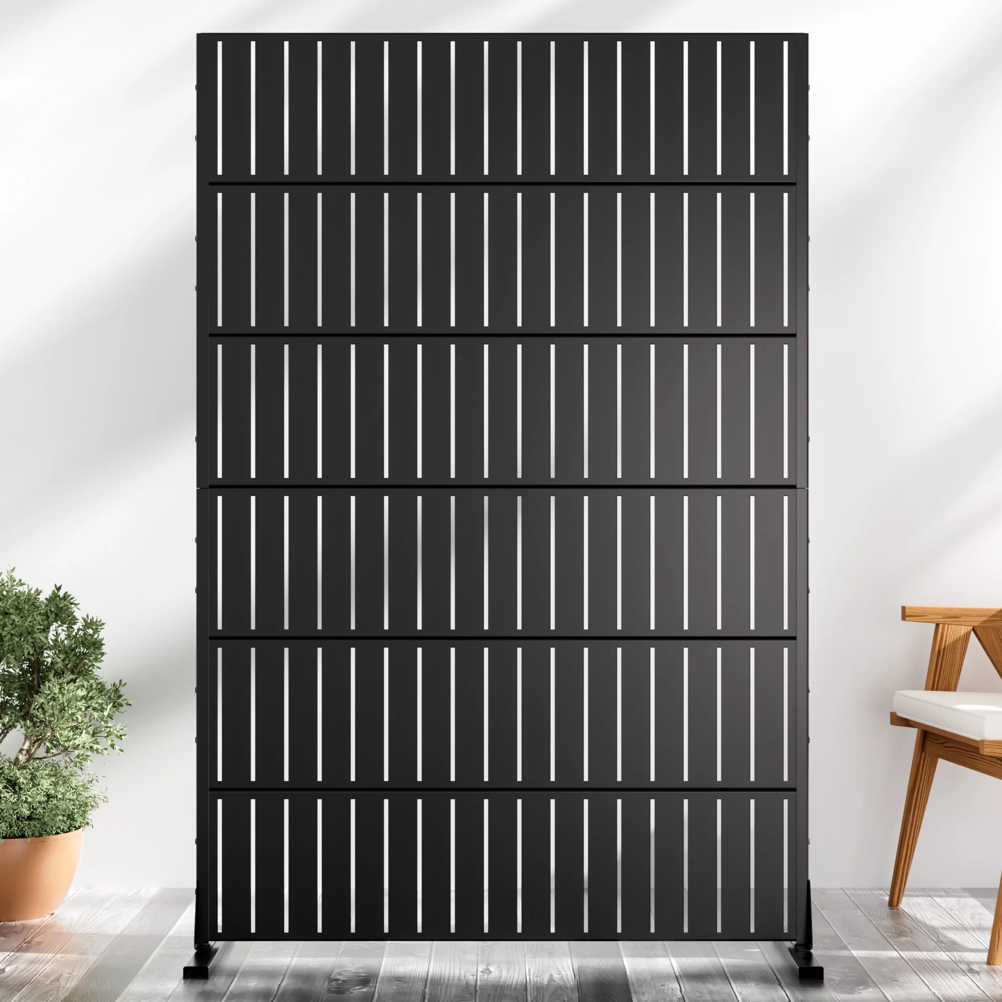 MAYEERTY Outdoor & Indoor Metal Panel Screen, Heavy - Duty Decorative Partition, Stripe, Black