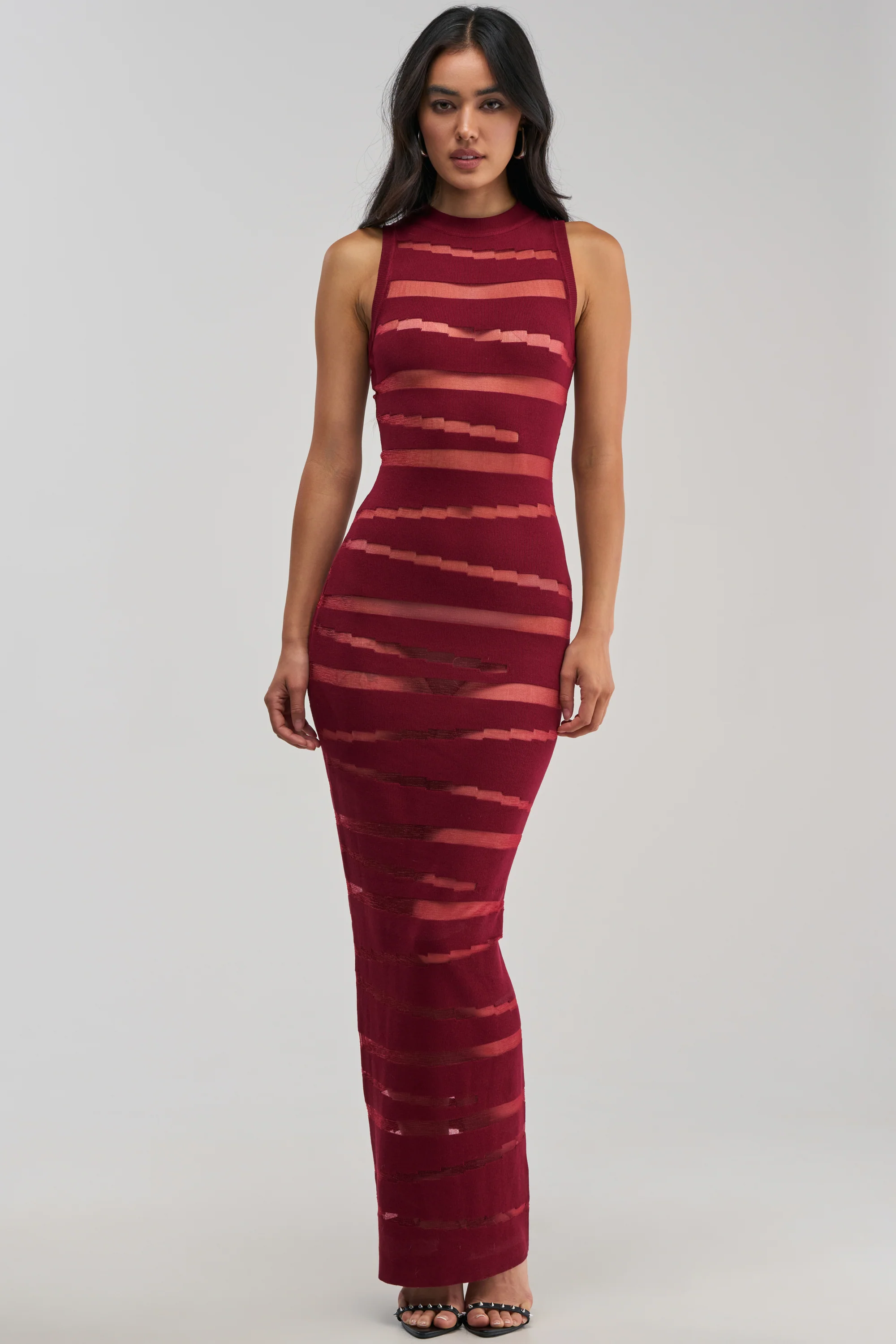 CUT IT OUT SLEEVELESS KNIT MAXI DRESS IN BURGUNDY - Akira Store