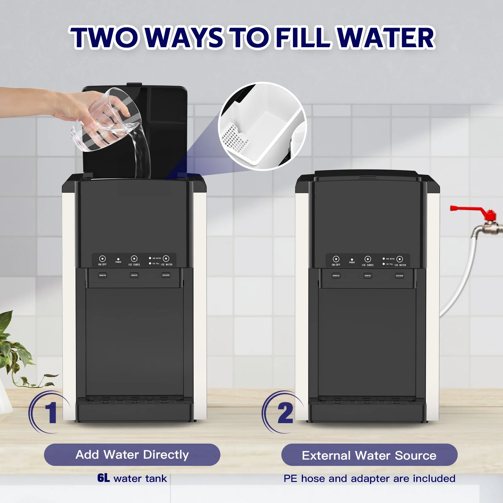 Advwin 3 in 1 Water Dispenser with Ice Maker Countertop, Bullet Ice, Crushed Ice, Water Cooler, 44 lb/24H, 12 Ice Cube/6min, Self - Cleaning, 4 lb Ice Storage, Home, Kitchen, Party, RV