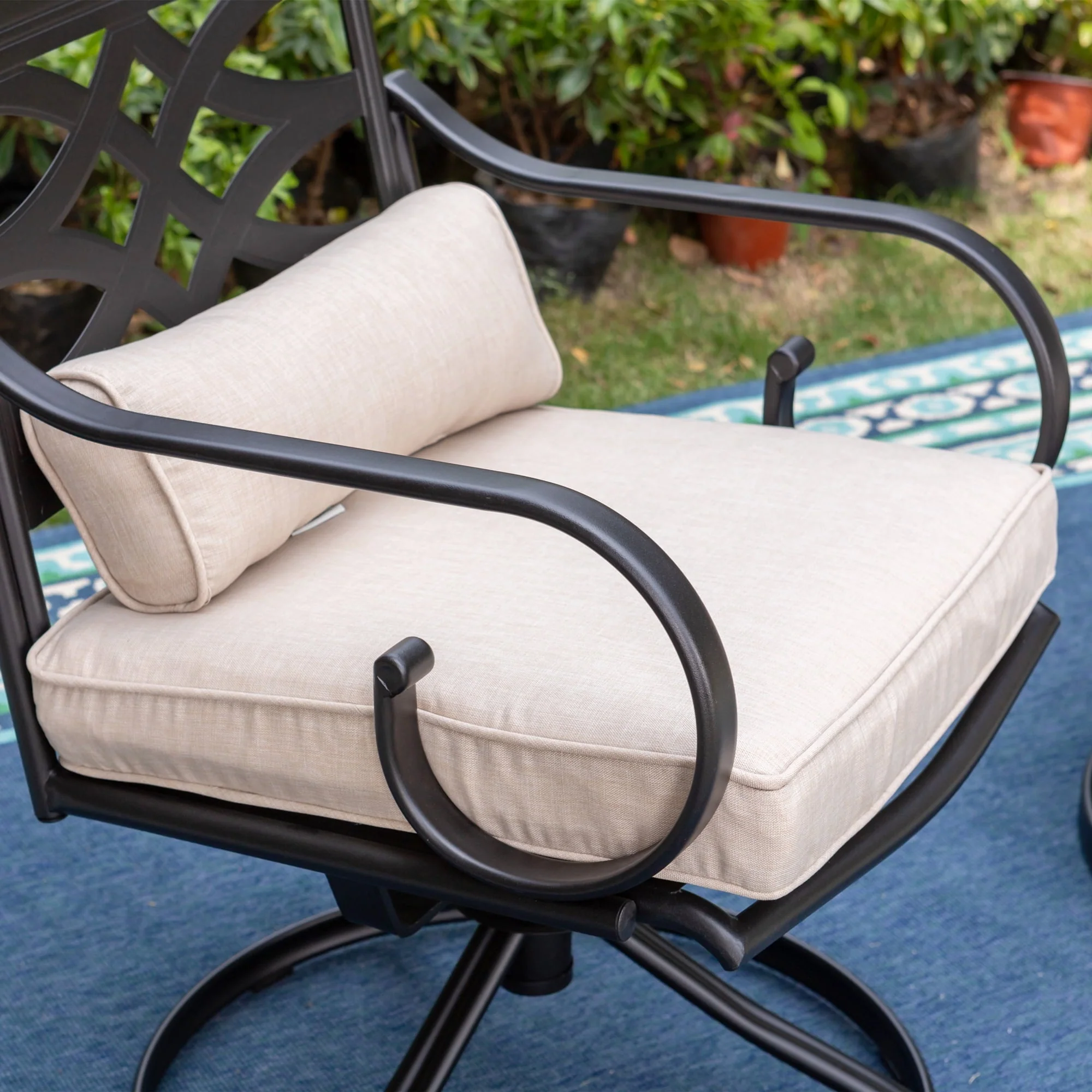 MF Studio 5 Pieces Patio Dining Set 1 Piece Metal Round Table 4 Pieces Outdoor Swivel Chairs with Cushion Image 10