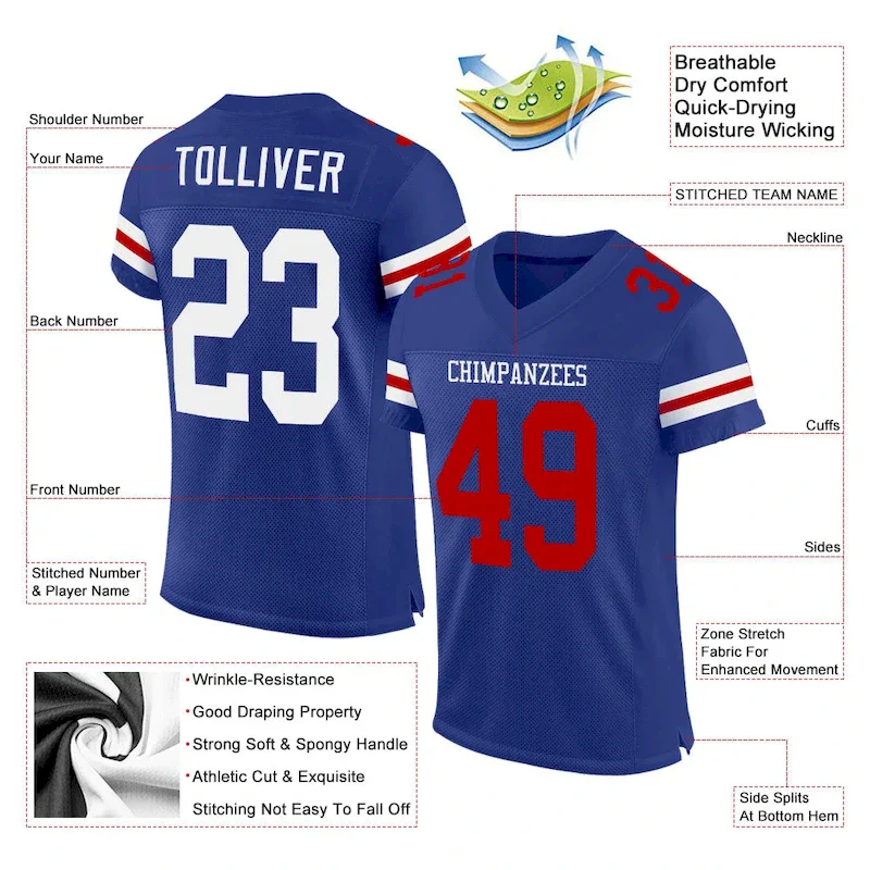 Custom Royal White-Red Mesh Authentic rugby jersey