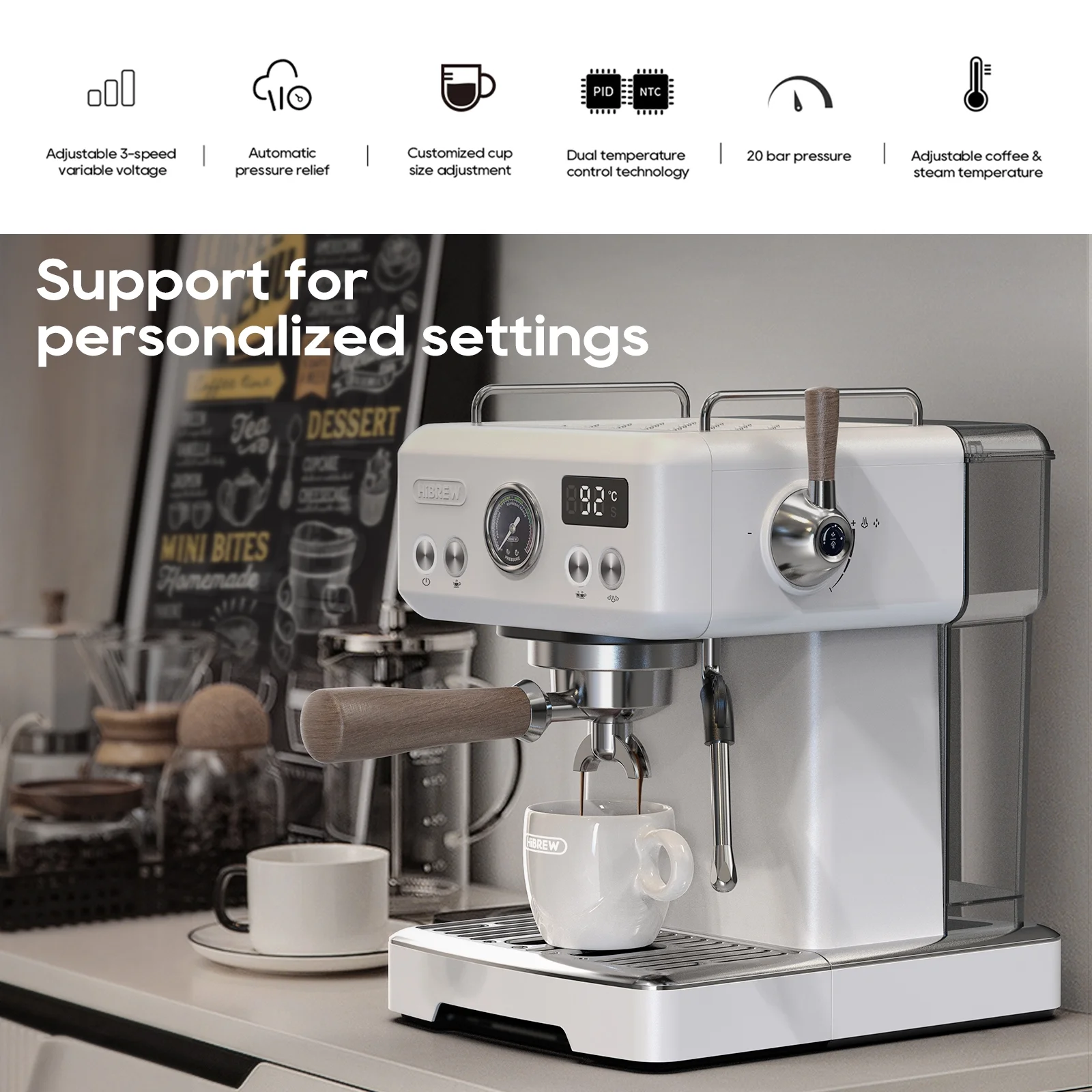 Hibrew H10PLUS 20bar Espresso Coffee Machine with Adjustable Temperature & Steam