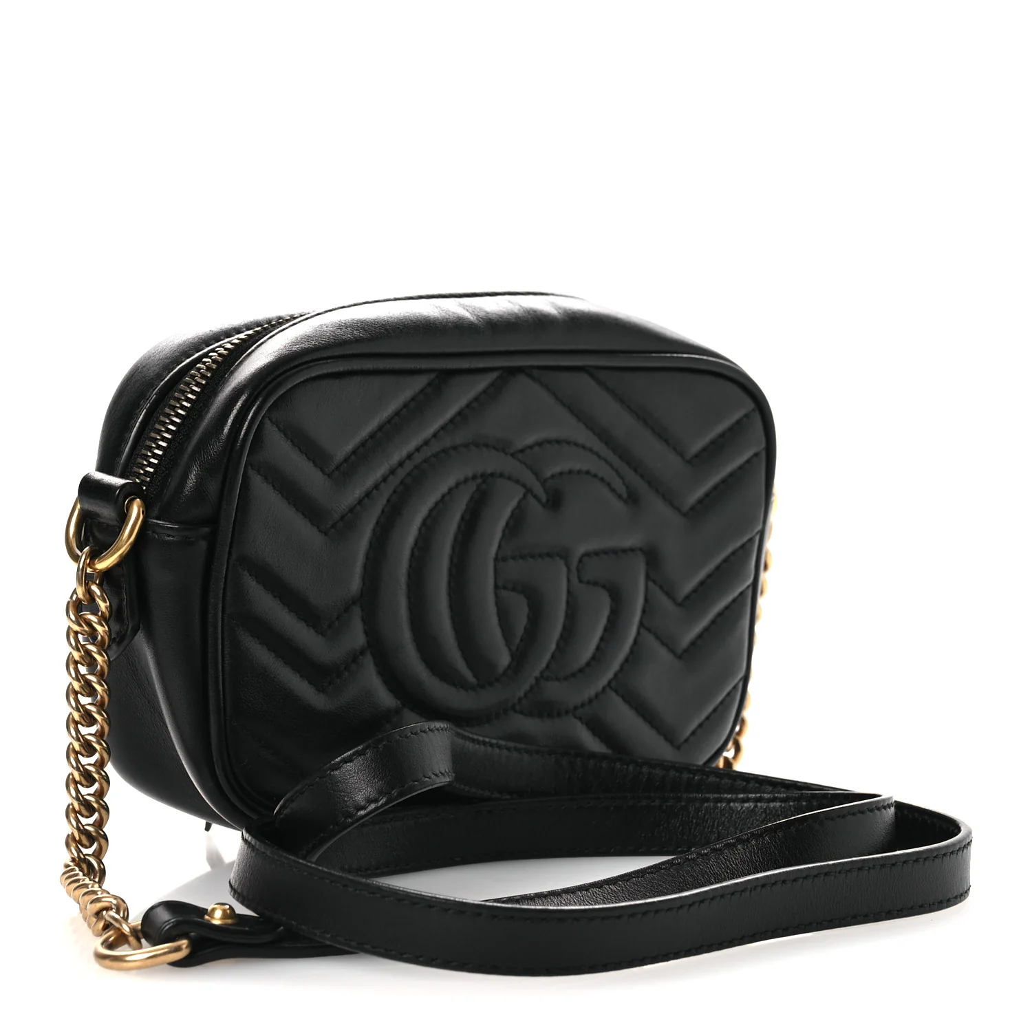 Calfskin Matelasse Mini GG Marmont Chain Shoulder Bag Black