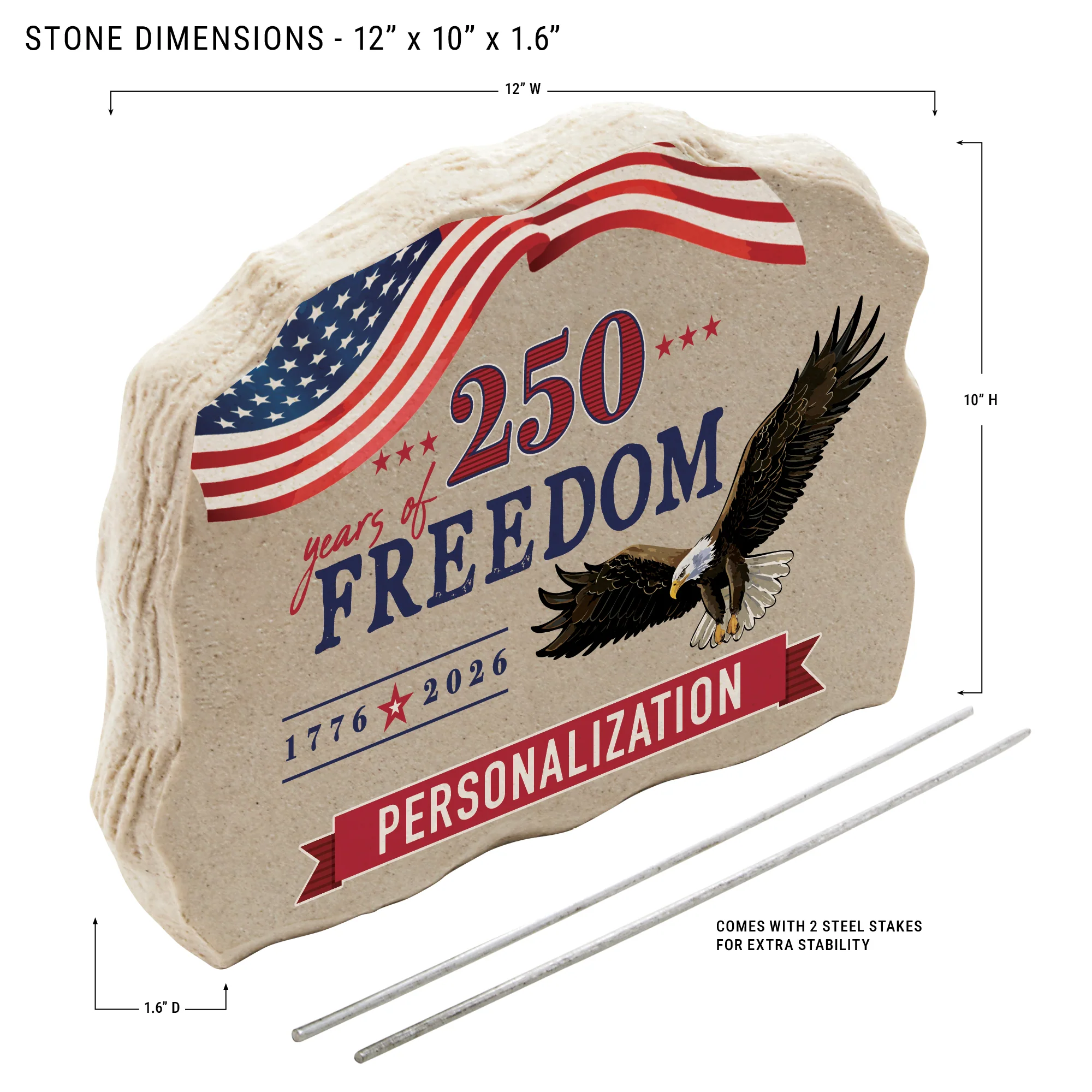 Personalized 250 Years of Freedom Eagle Standing Garden Stone