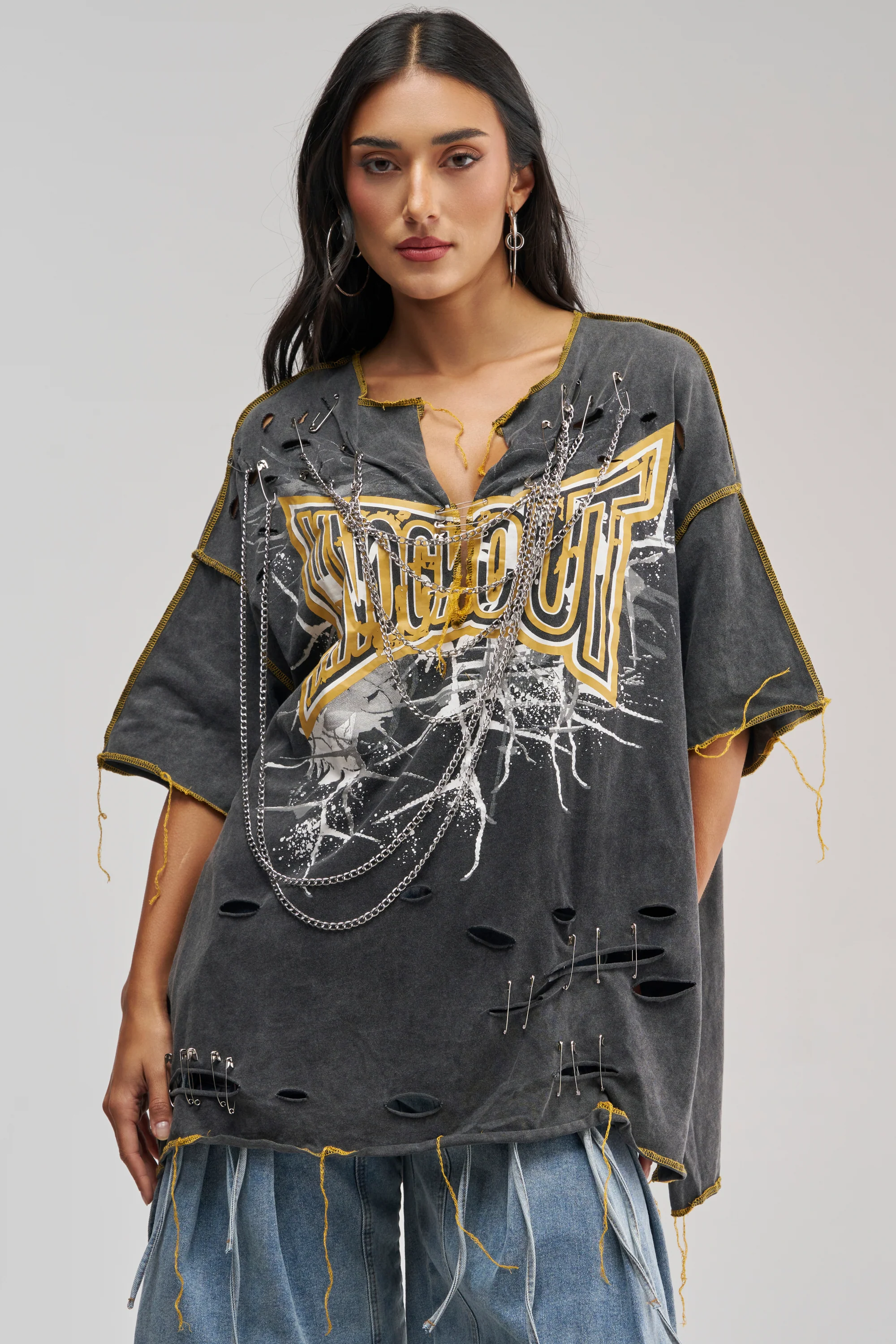 KNOCKOUT OVERSIZED TEE IN GREY MULTI - Akira Store