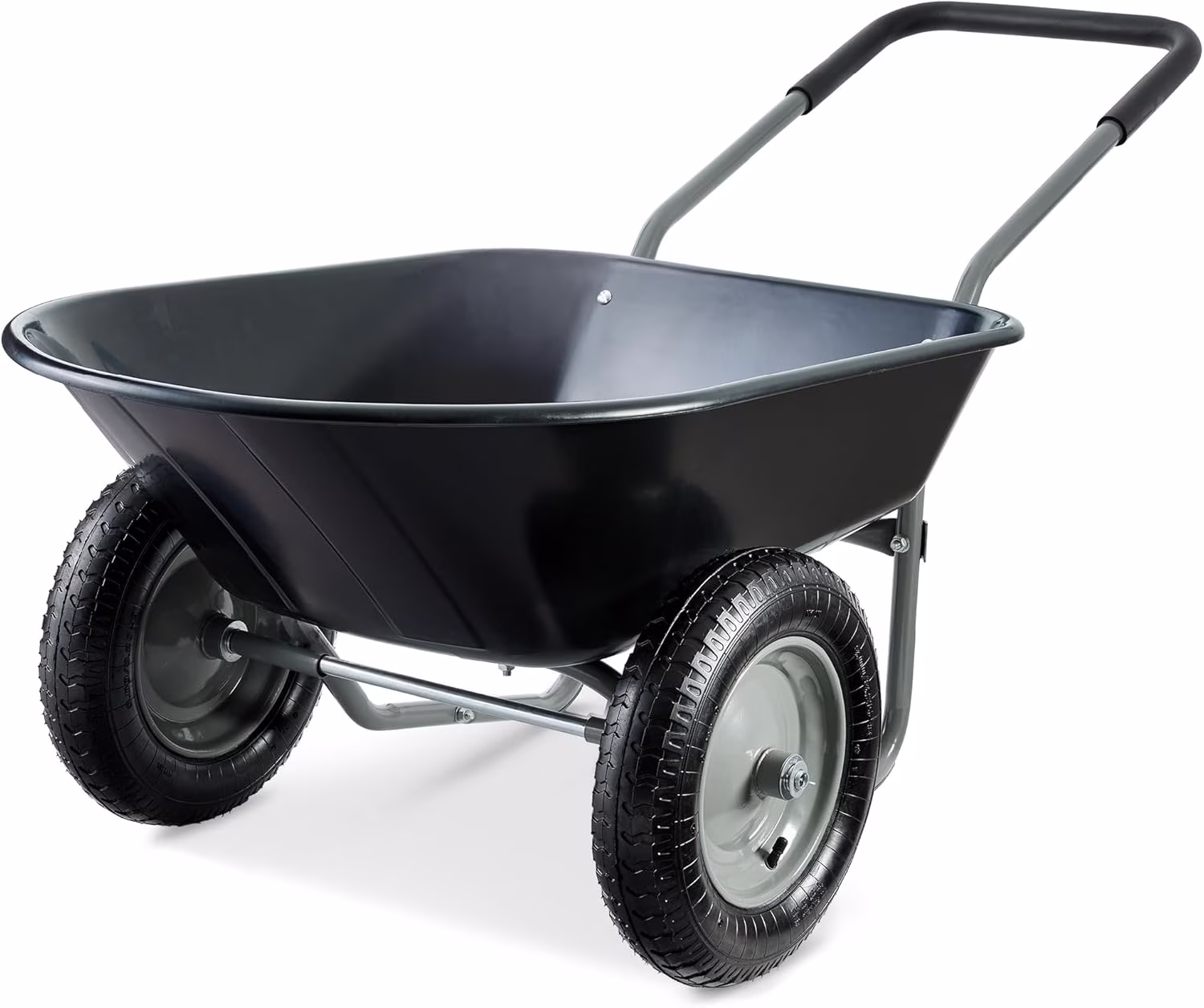 SAZYY Heavy-Duty Dual-Wheel Home Utility Yard Wheelbarrow & Garden Cart with Built-in Stand �C Versatile Solution for Lawn Care, Gardening & Construction Tasks, Gray