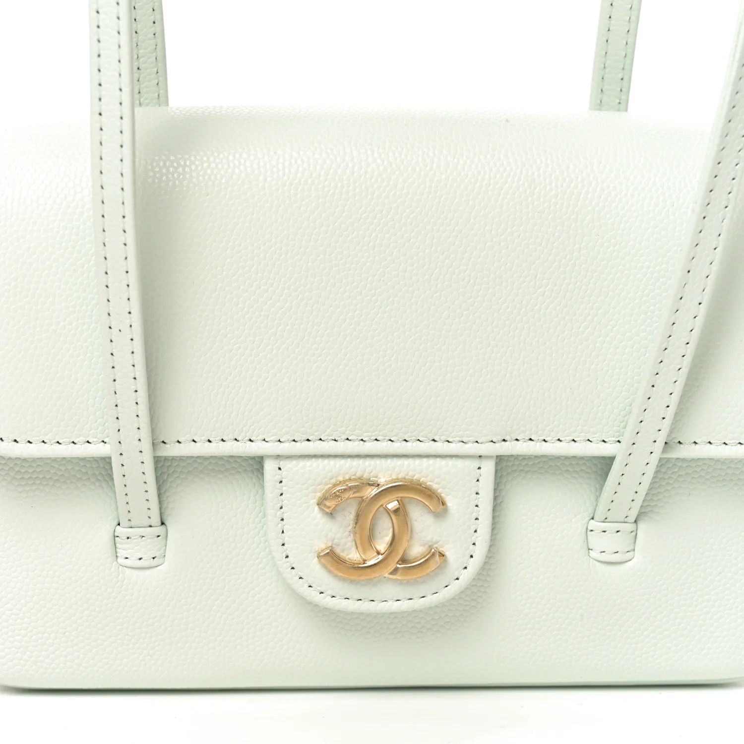 Shiny Caviar Mini Preppy Coco Shoulder Bag Light Blue