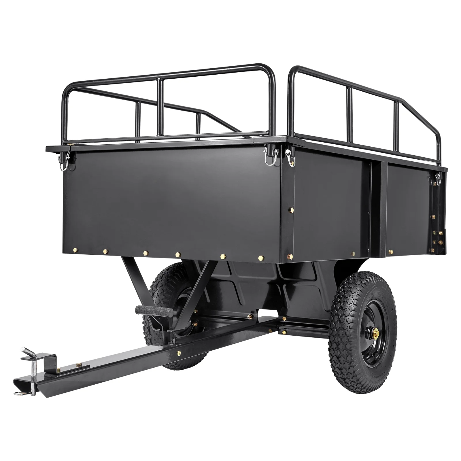 KFFKFF Dump Trailer Tow Behind Dump Cart 15 Cu. Ft. 750 lb Heavy Duty ATV Trailer Steel Dump Cart, Steel Construction Garden Utility Trailer with Removable Sides