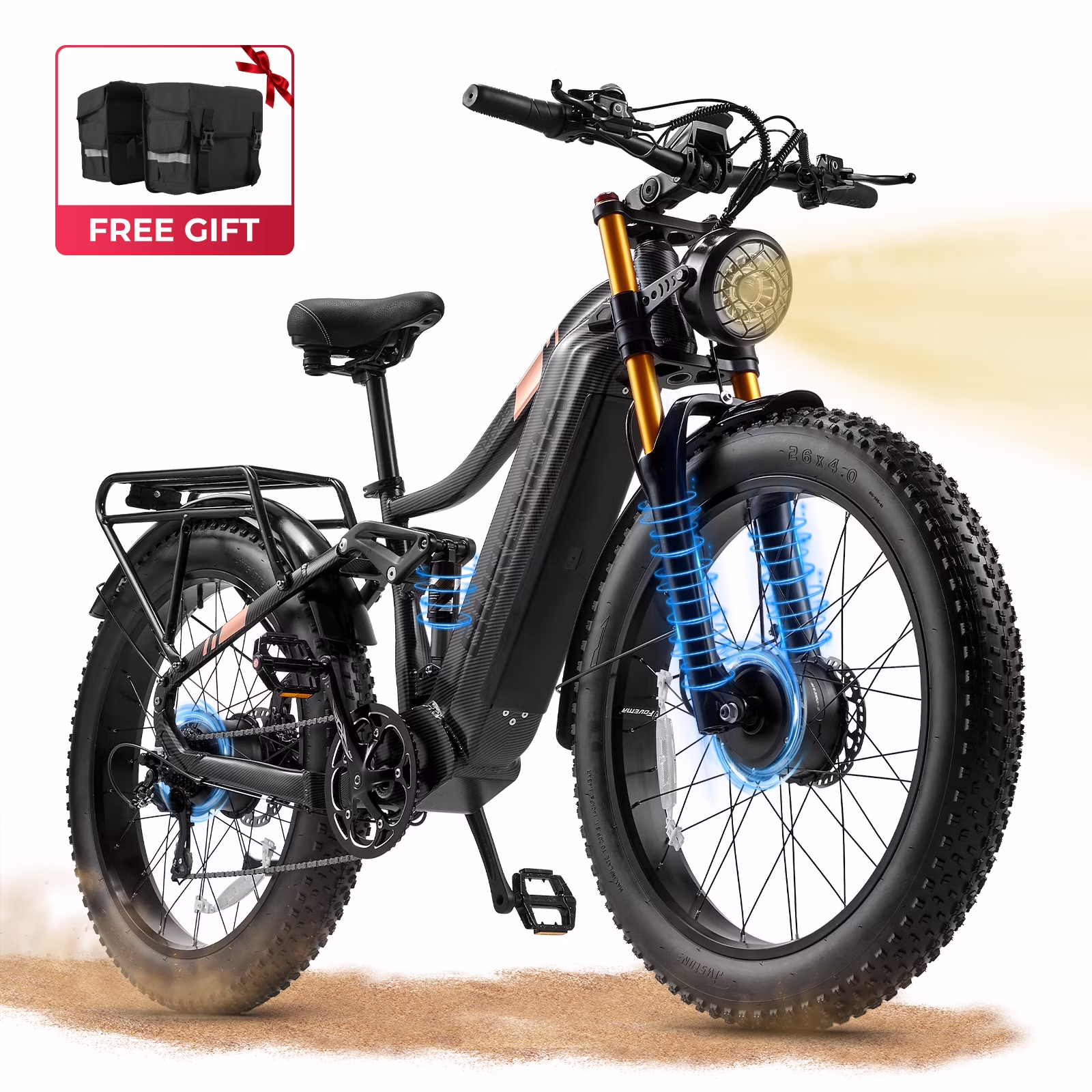 Dual Motors AWD 2000W Electric Bike for Adult 26'' UL2849 48V 30AH E-mountain bike 4.0 Fat Tire up to 35MPH120Miles Long Range Off-road Ebike Dual Hydraulic Disc BrakesFul Suspension Electric Bicyc(RX30-GRAY) - Image 3