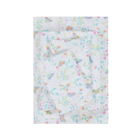 Your Zone Kids Soft Microfiber Sheet Set, Floral Butterfly, Full, 4 Pieces, Easy Care