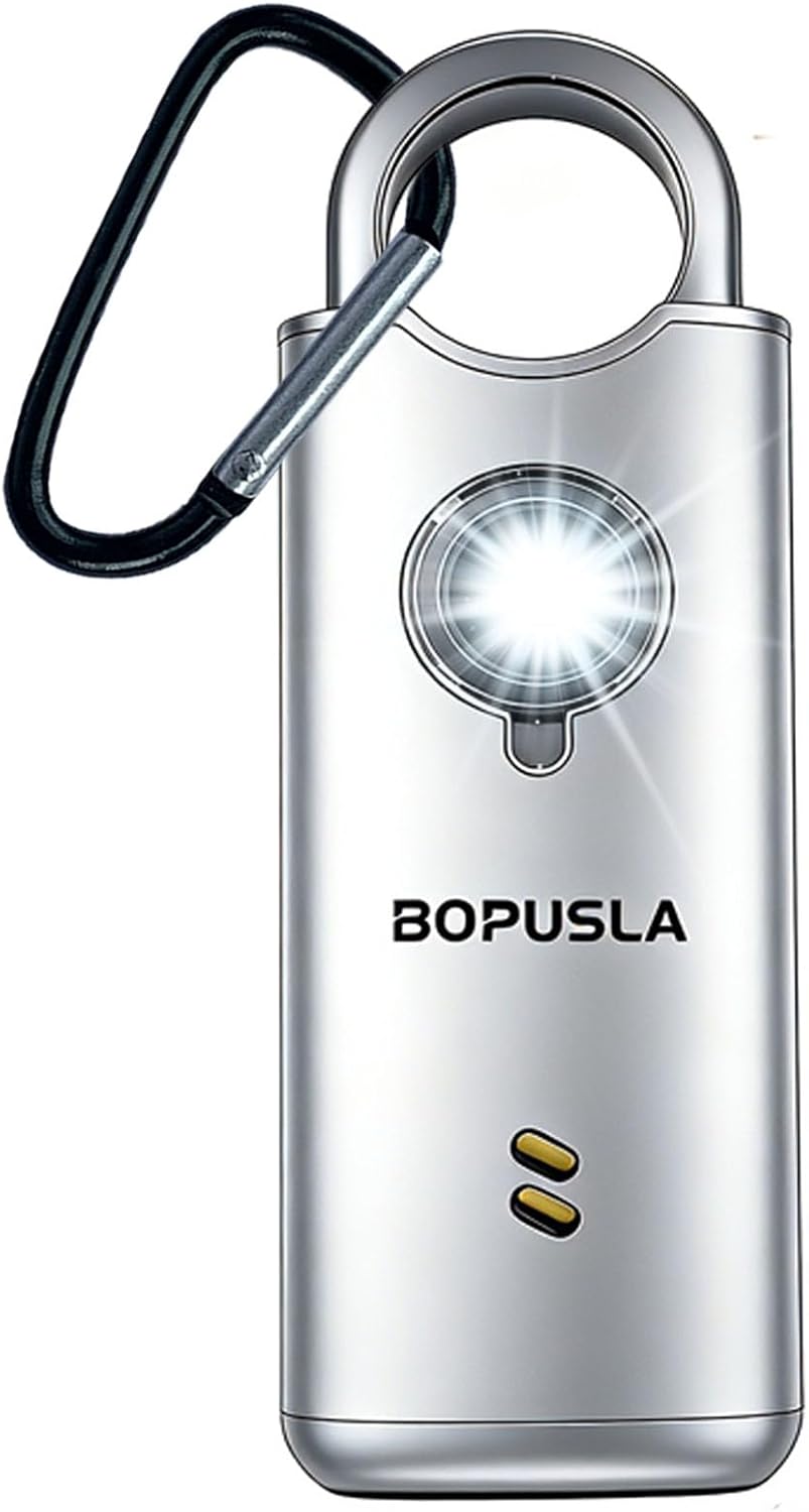 135dB Personal Safety Emergency Alarm Keychain, Rechargeable Personal Safety Alarm with LED Flashlight for Women, Kids, Elderly, Night Running, Travel & Outdoor (Silver)