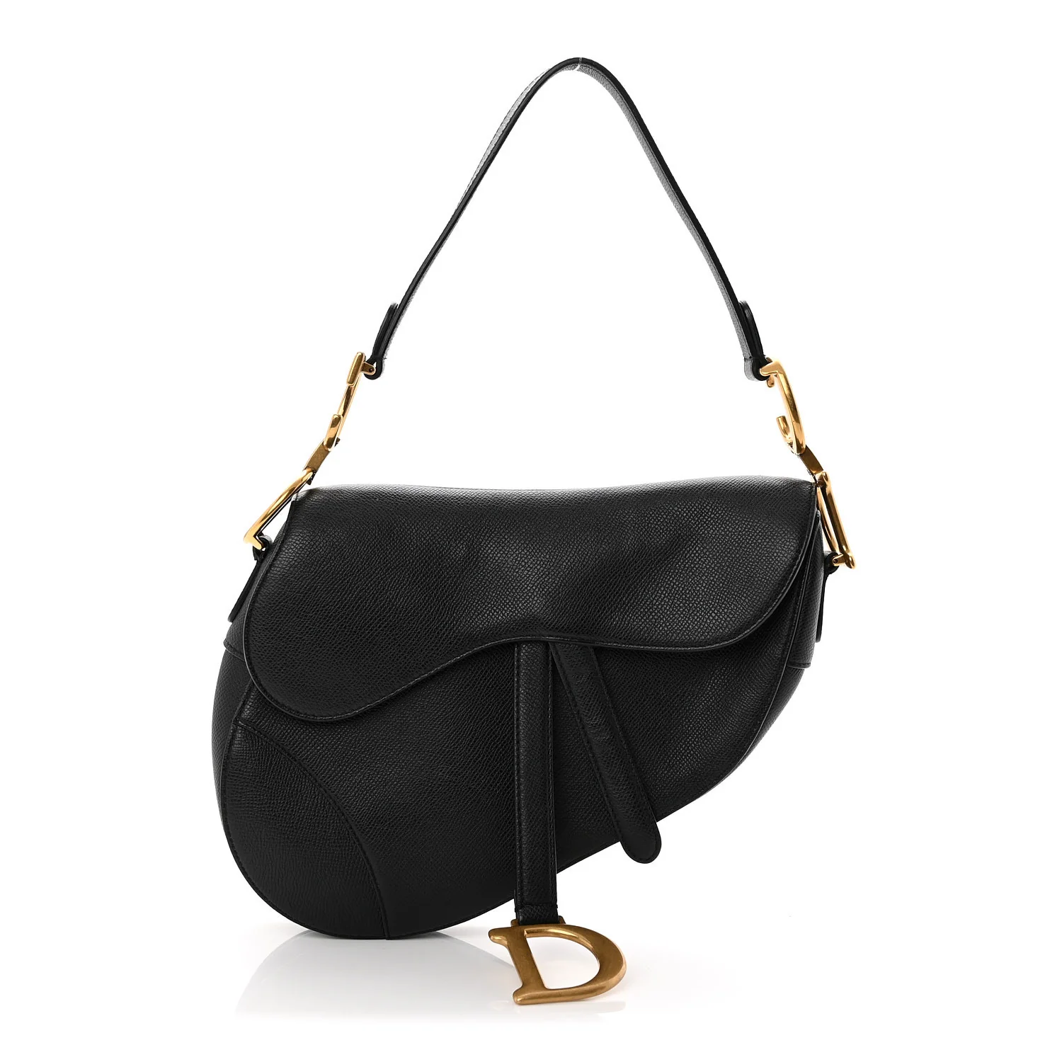 Grained Calfskin Saddle Bag Black