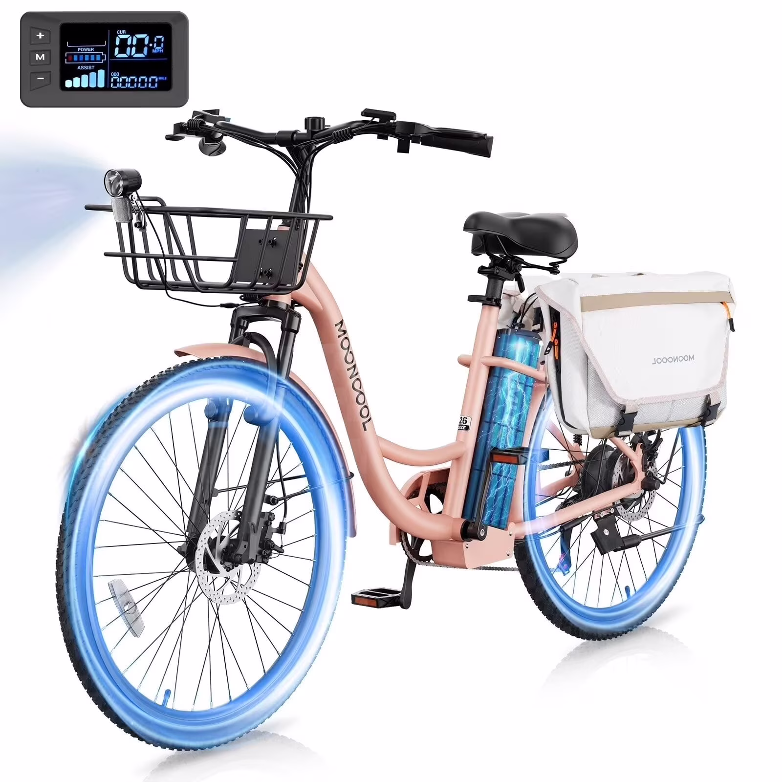 Electric Bicycle for Adults 350W, 7-Speed Ebike with 36V 10.4Ah Removable Battery�� 40 Miles Range, 20 mph Electric Commuter Bike for Women Men, Certified to UL 2849 by SGS(Cyan/24") - Image 3