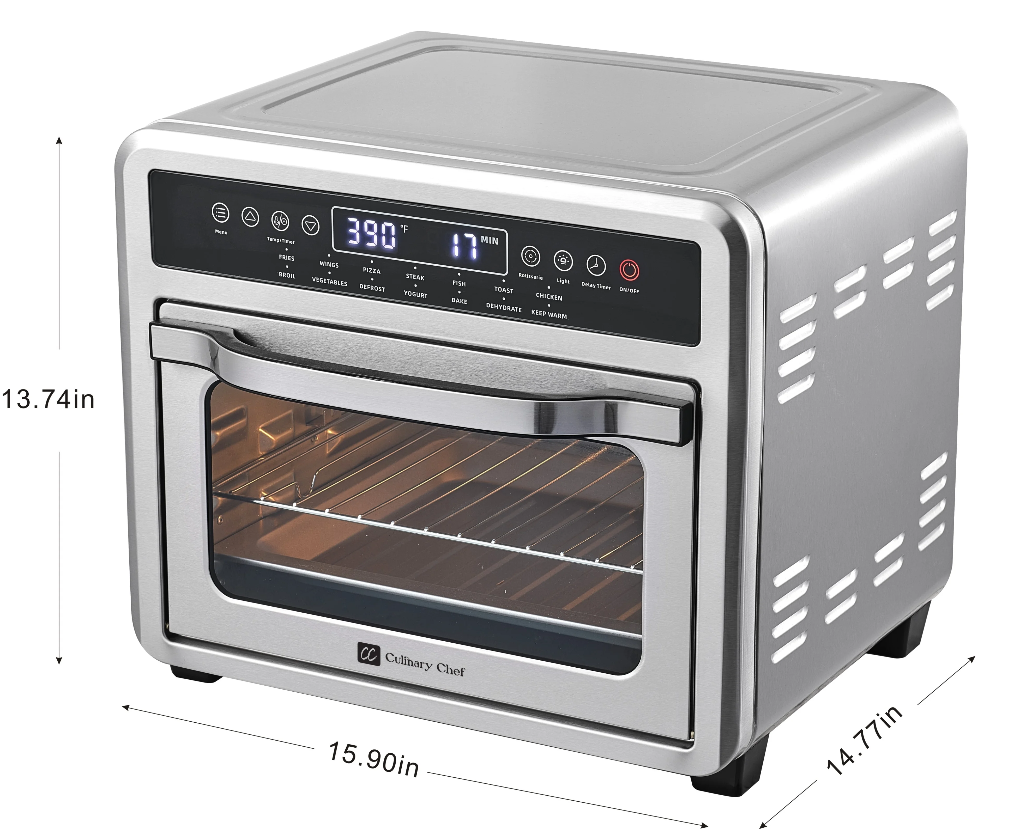 Culinary Chef Air Fryer Oven, Digital, 26 Quart 10 - in - 1 Countertop Toaster Oven and Air Fryer Combo in Stainless Steel
