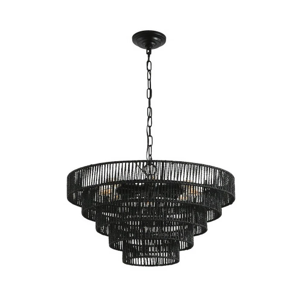ACE-LIGHTS,Rustic 4-Tier Height Adjustable Hemp Rope Chandelier(Bulb Not Included),Pendant Light,Handmade Tiered Boho Ceiling Light Fixture for Living,Dining Room,Kitchen,Foyer(Black��