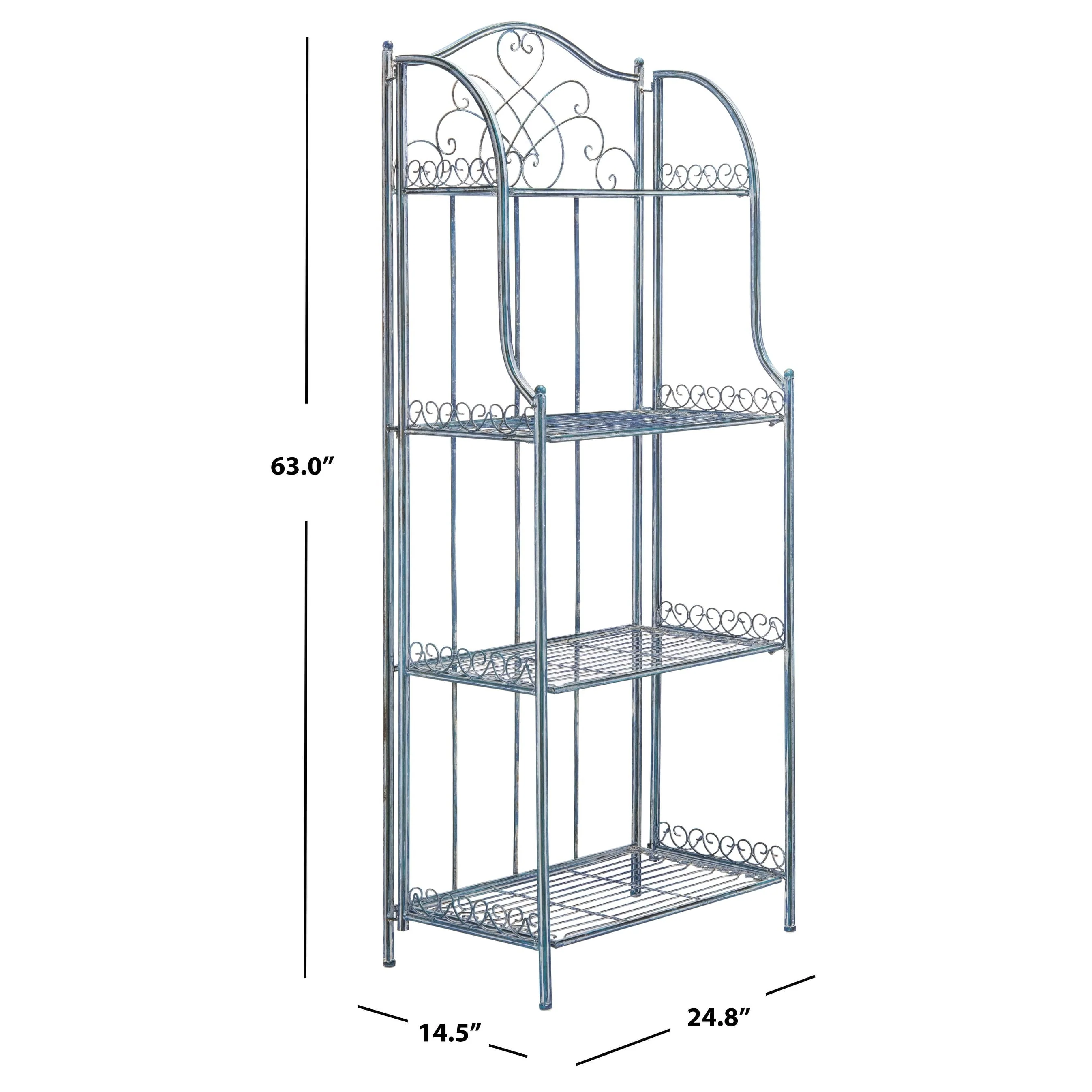 Safavieh Amaris Victorian Wrought Iron 4 Tier Outdoor Bakers Rack 25 in W x 15 in D x 63 in H Antique Blue(Antique Blue) Image 5