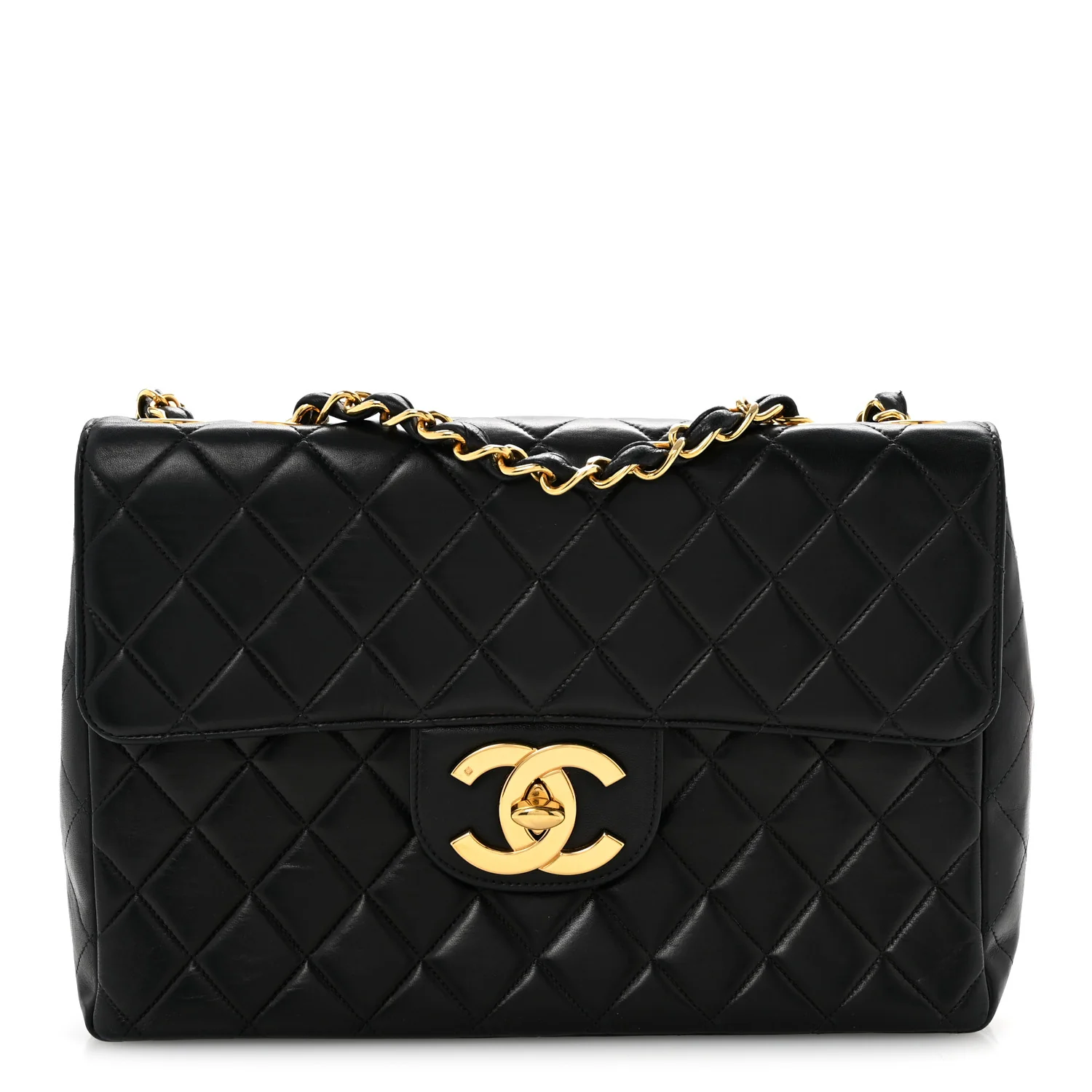 Lambskin Quilted XL Jumbo Single Flap Black
